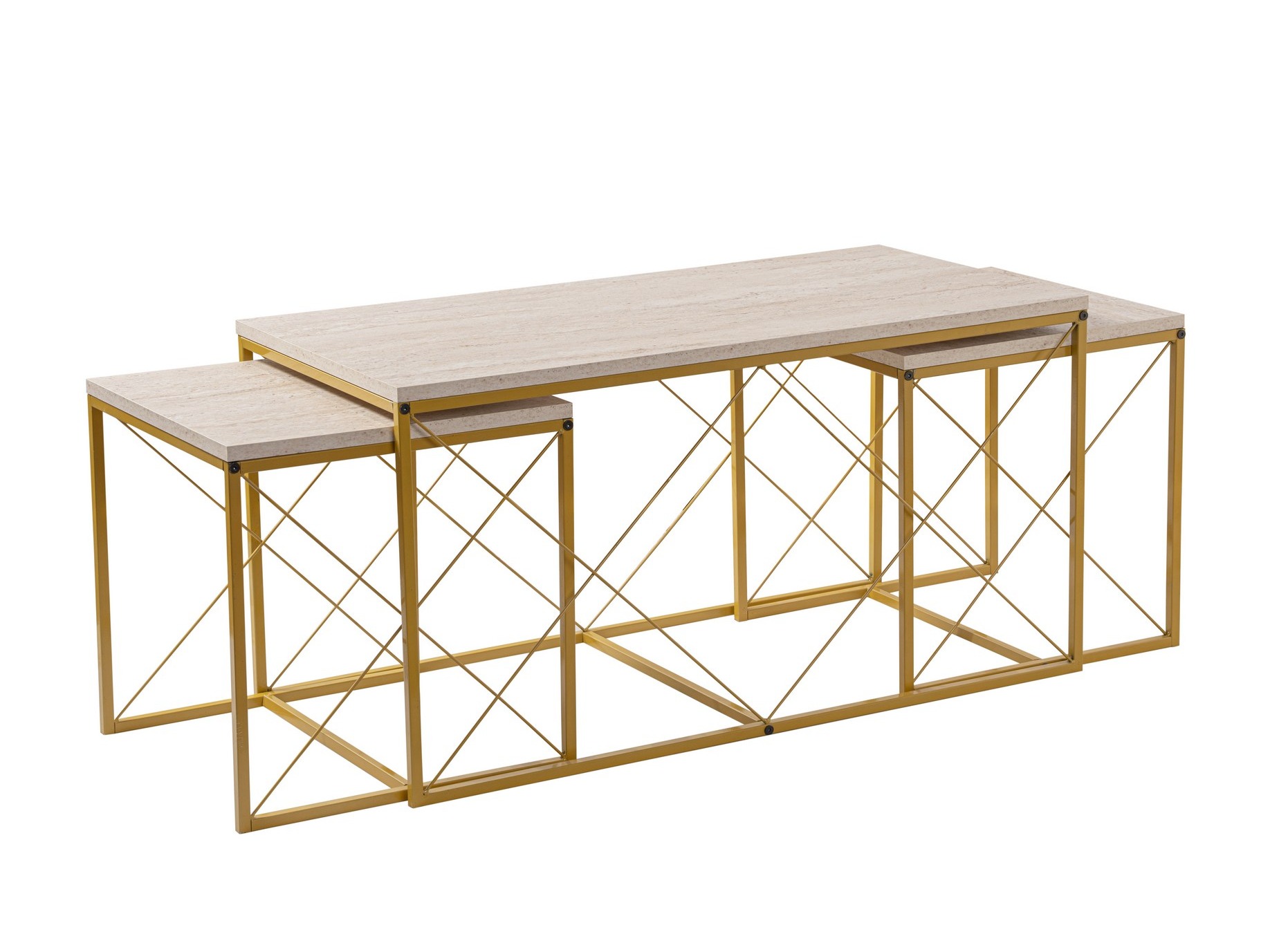 Σετ τραπεζιών σαλονιού Kailua 2619 (Ανοιχτόχρωμη τραβερτίνη + Χρυσό)