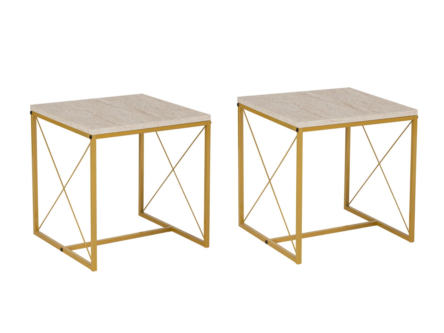 Σετ τραπεζιών σαλονιού Kailua 2619 (Ανοιχτόχρωμη τραβερτίνη + Χρυσό)