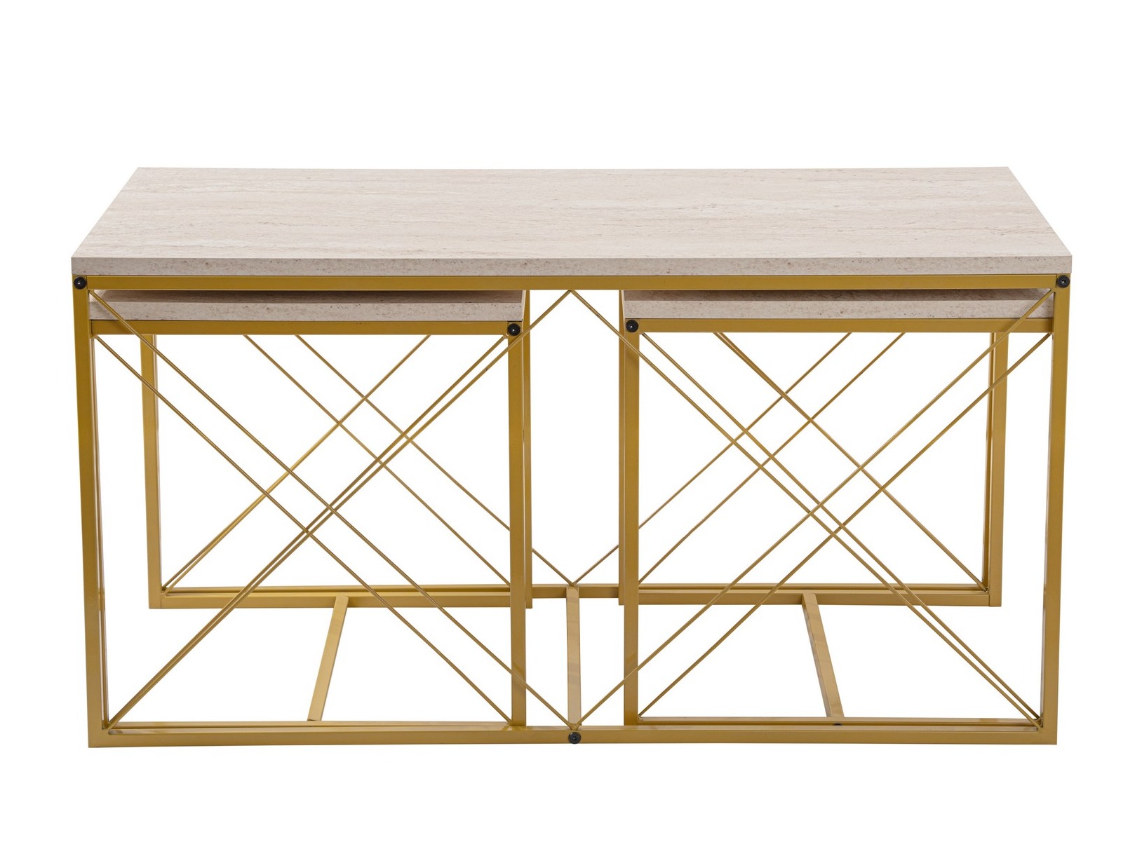 Σετ τραπεζιών σαλονιού Kailua 2619 (Ανοιχτόχρωμη τραβερτίνη + Χρυσό)