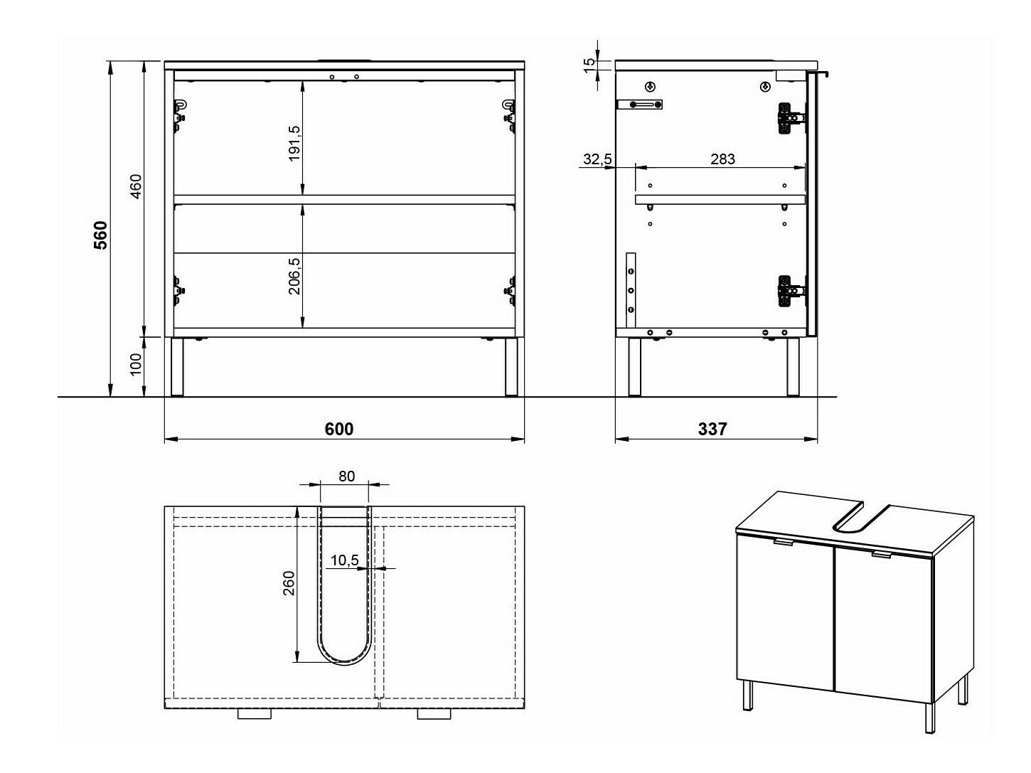 Όρθιο ντουλάπι νιπτήρα μπάνιου Felfere 100 (Κασμίρι)