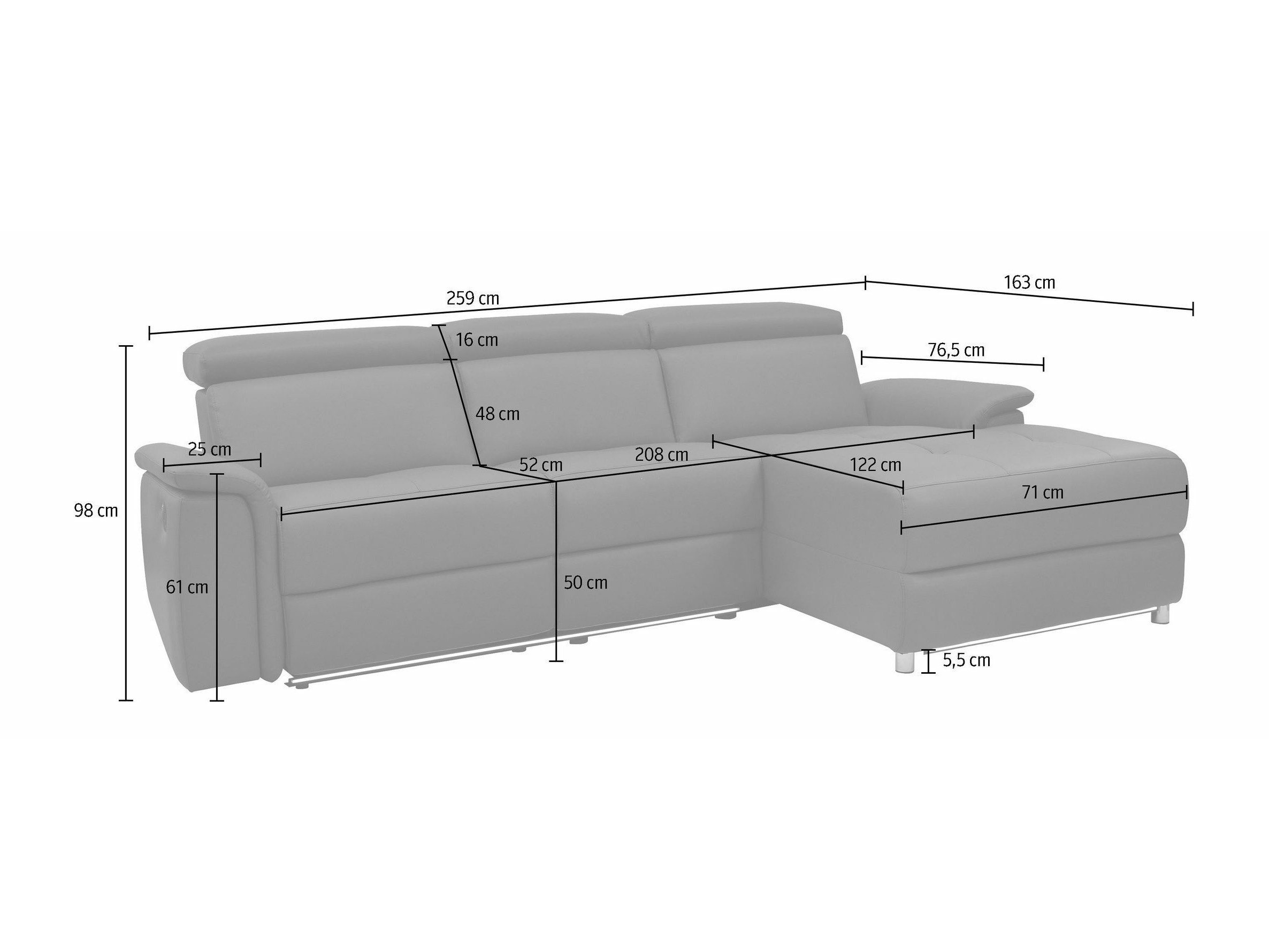 Ρυθμιζόμενος γωνιακός καναπές Denton 1489 (Κρεμ)