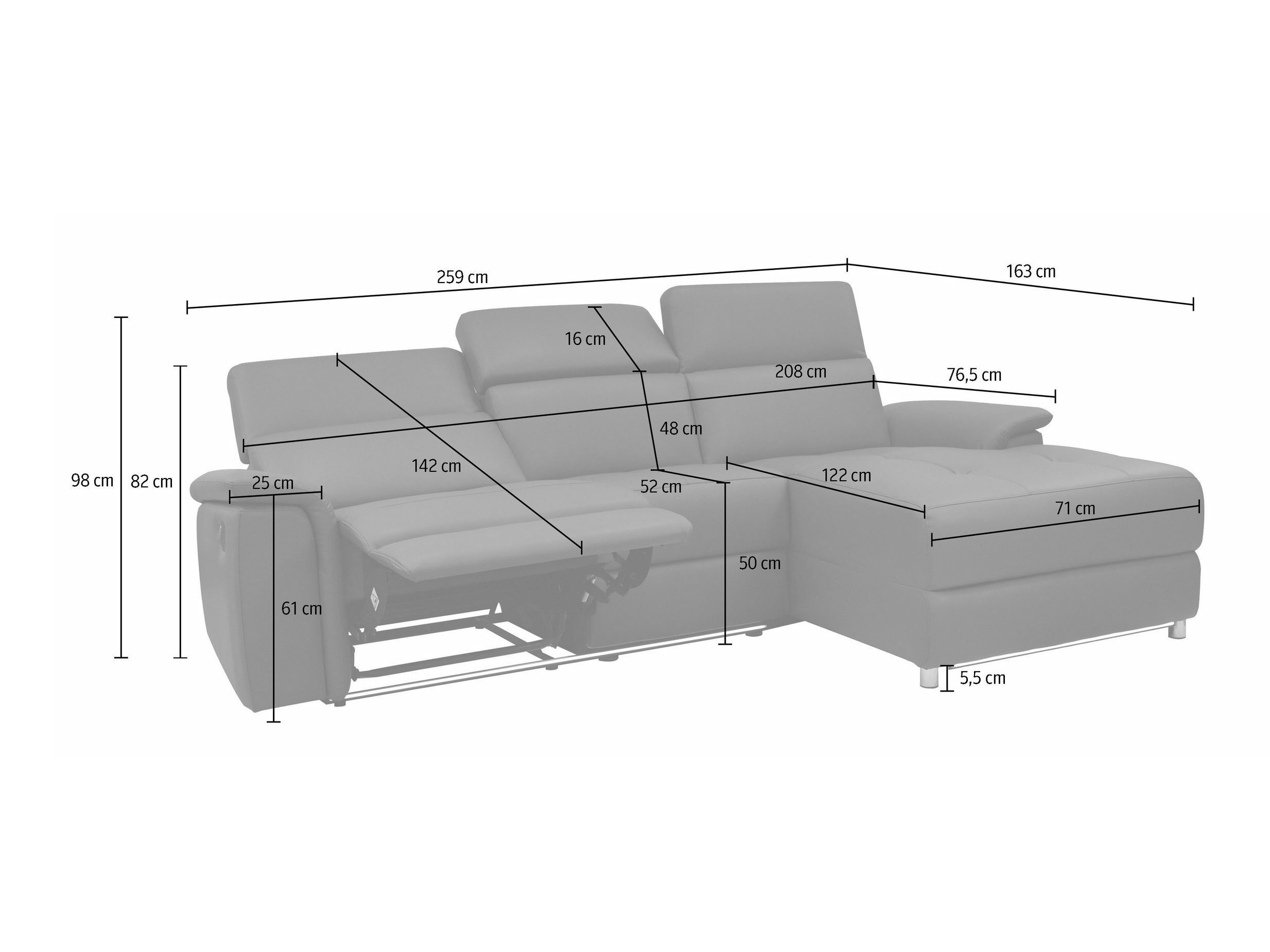 Ρυθμιζόμενος γωνιακός καναπές Denton 1489 (Κρεμ)