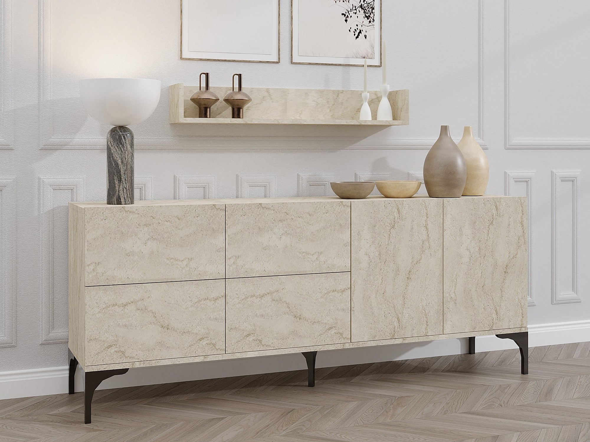 Μπουφέ Vestesu 140 (Ανοιχτό Travertine)