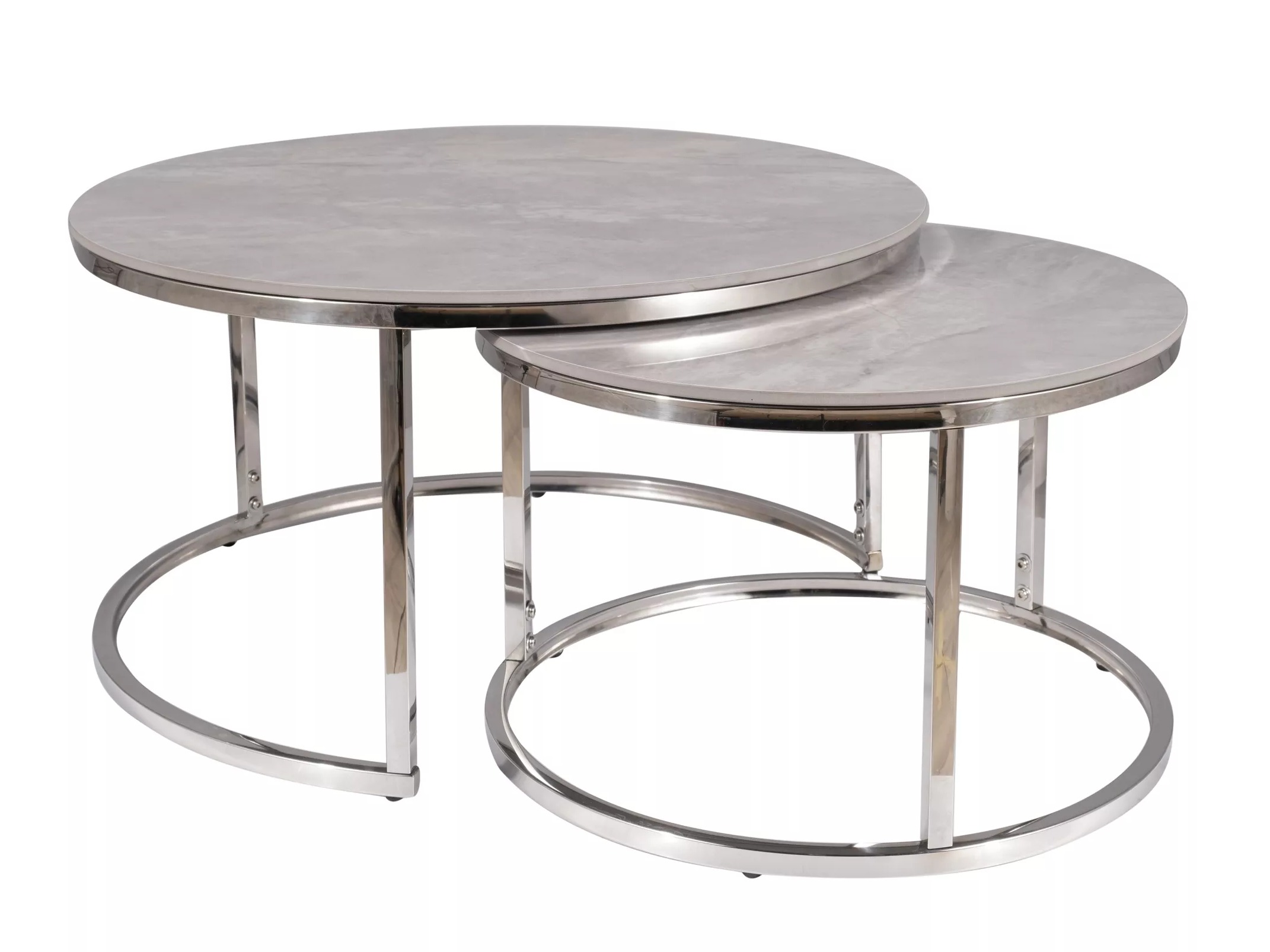 Nest of coffee tables Detroit 676 (Grey marble + Silver)