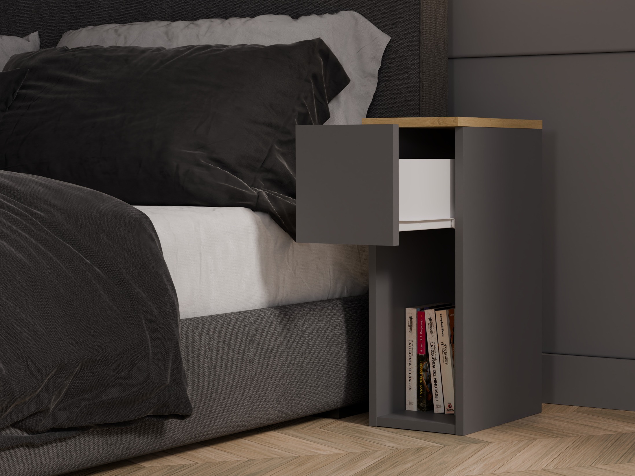 Bedside table Mandeville 304 (Anthracite + Artisan oak)