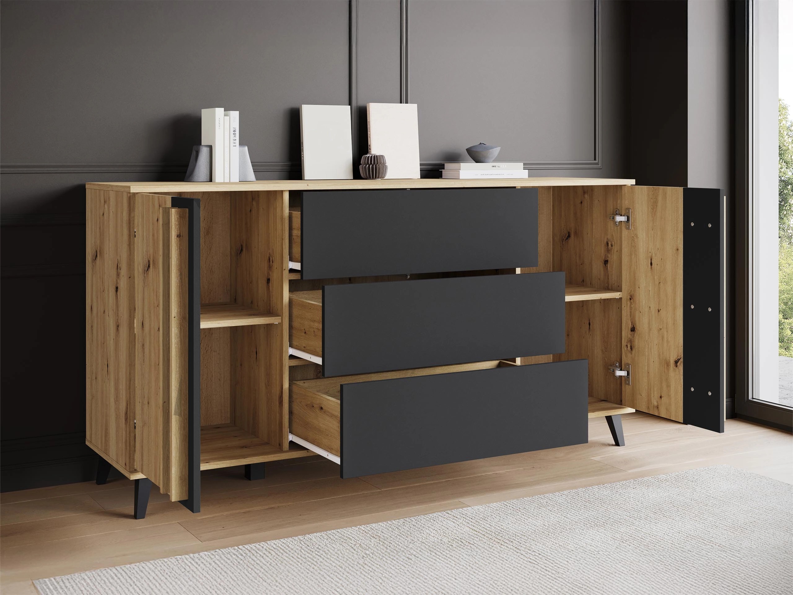 Chest of drawers Facetor (Artisan oak + Graphite)