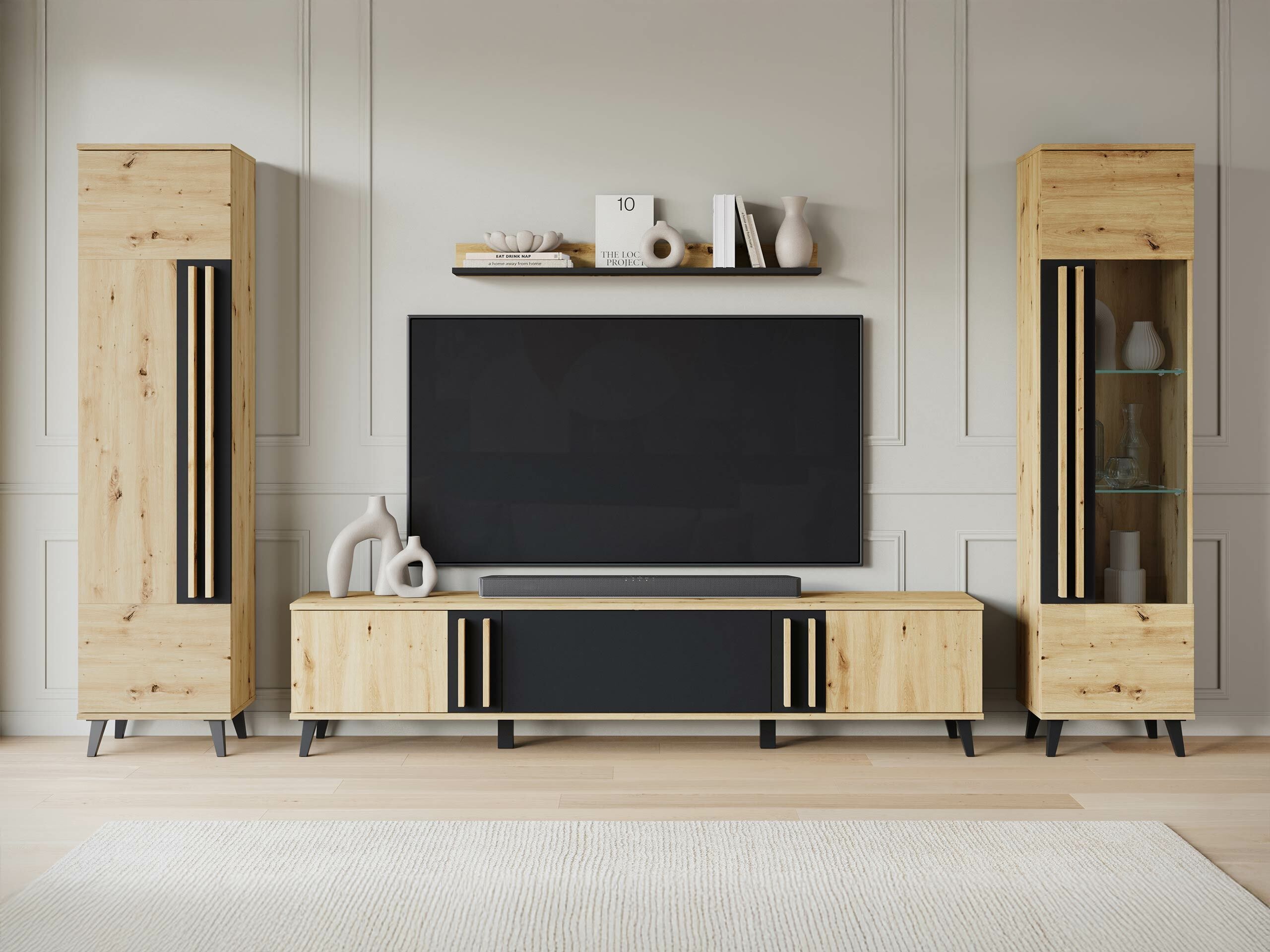 Έπιπλο τηλεόρασης Facetor (Artisan βελανιδιά + Γραφίτης)