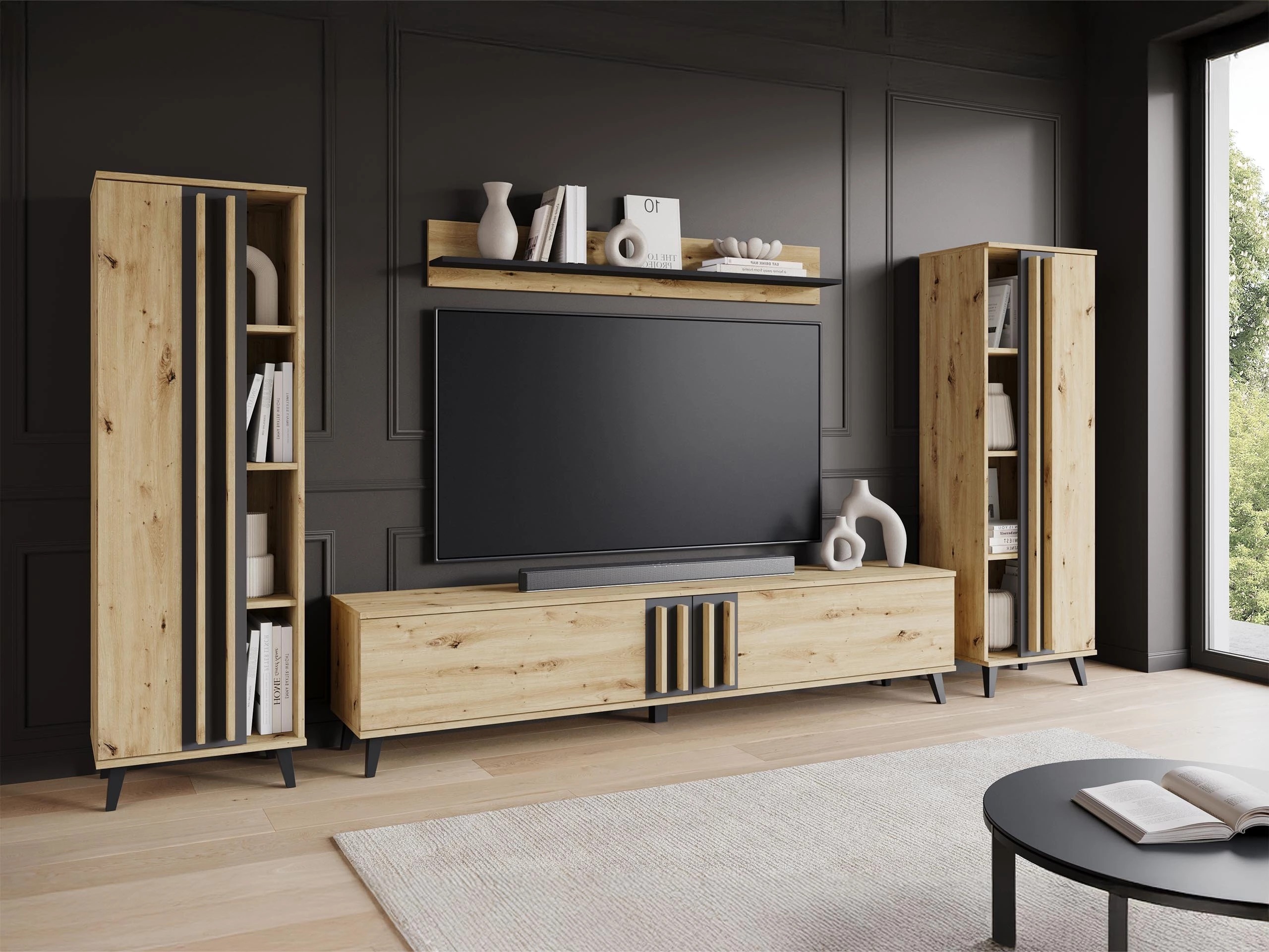 Σετ επίπλων σαλονιού Facetor (Artisan βελανιδιά + Γραφίτης)