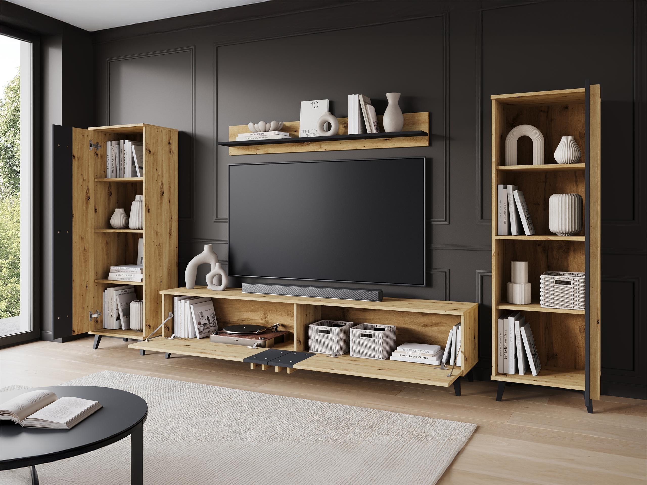 Σετ επίπλων σαλονιού Facetor (Artisan βελανιδιά + Γραφίτης)