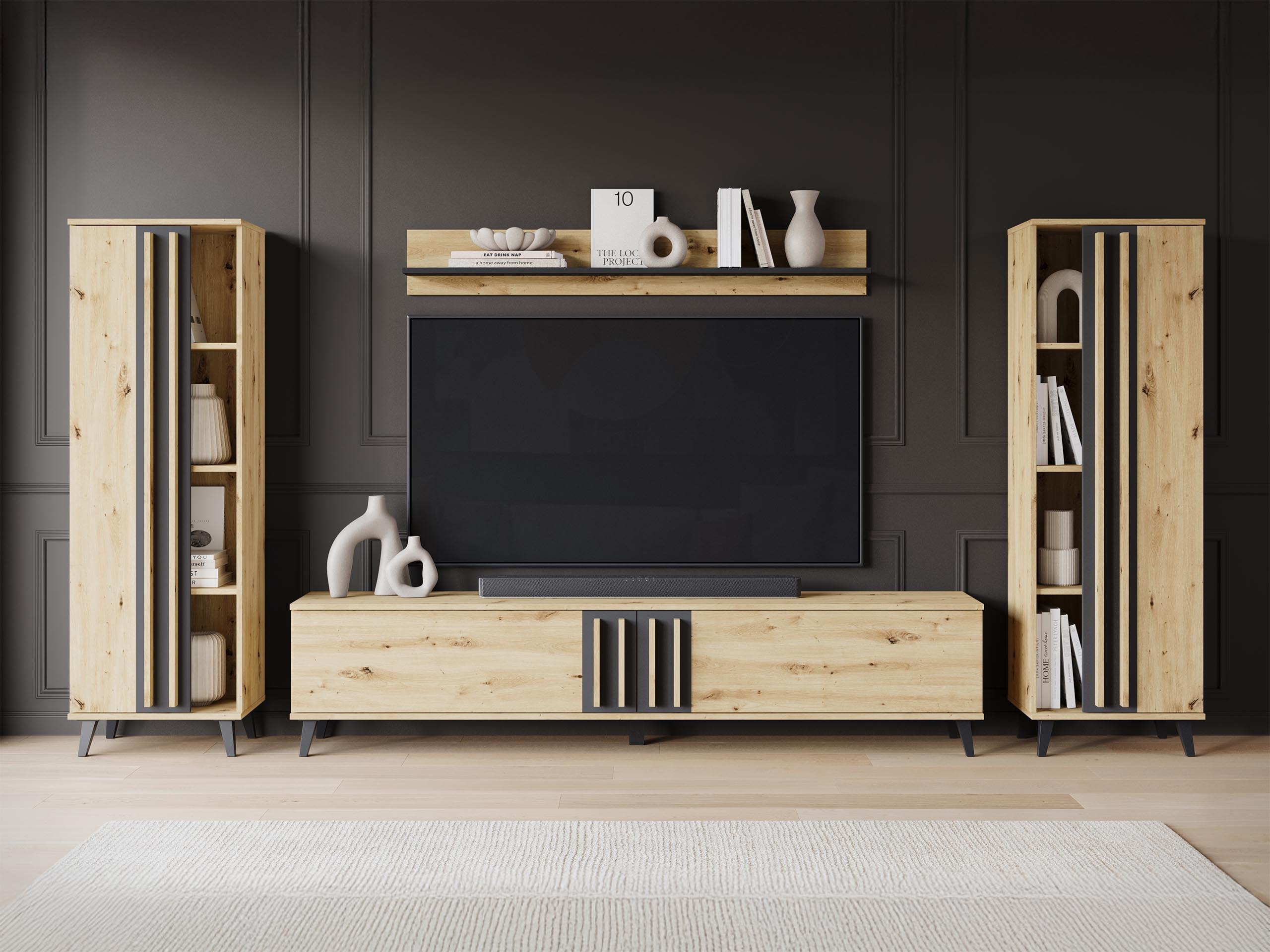 Σετ επίπλων σαλονιού Facetor (Artisan βελανιδιά + Γραφίτης)