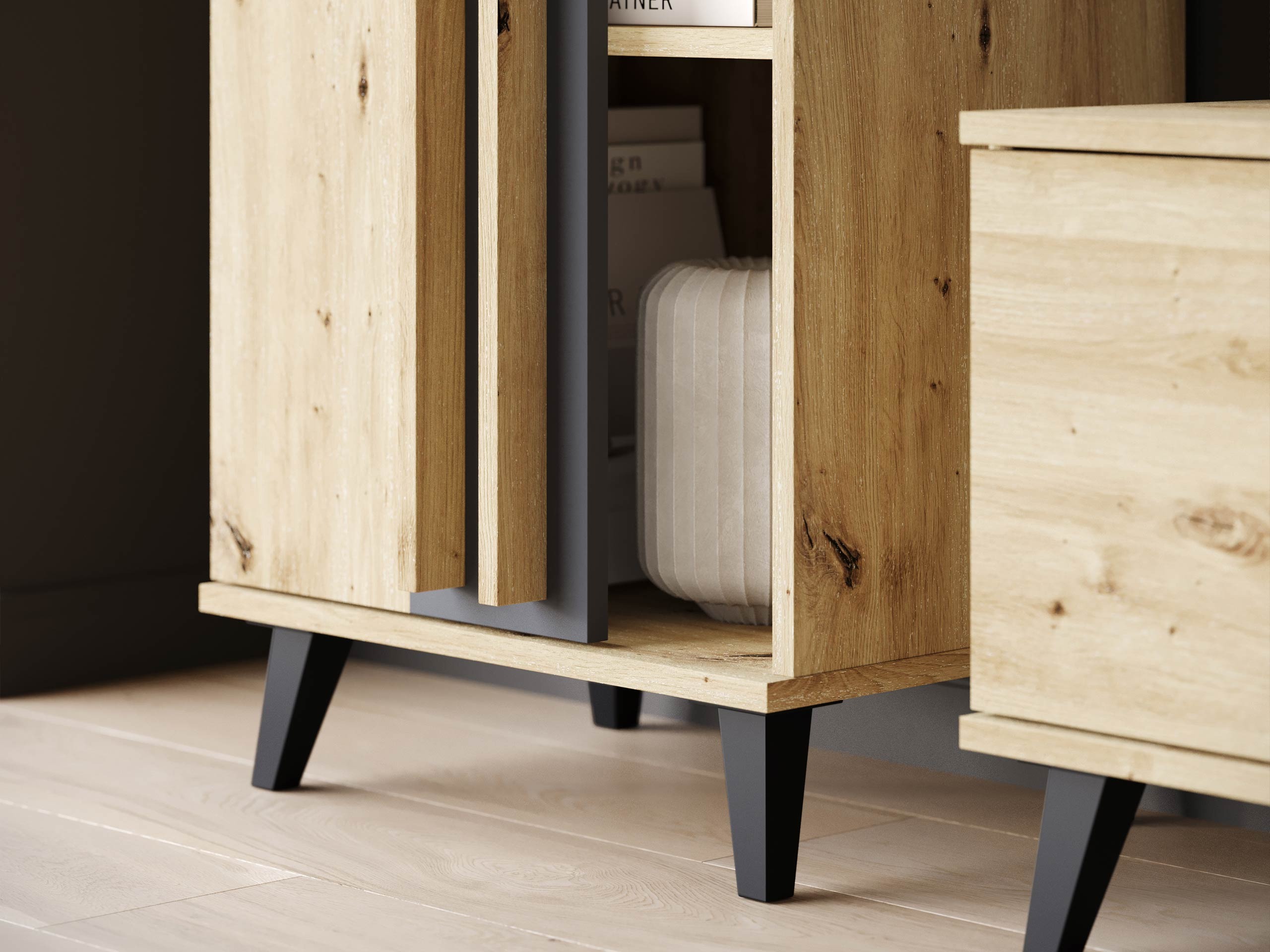 Σετ επίπλων σαλονιού Facetor (Artisan βελανιδιά + Γραφίτης)