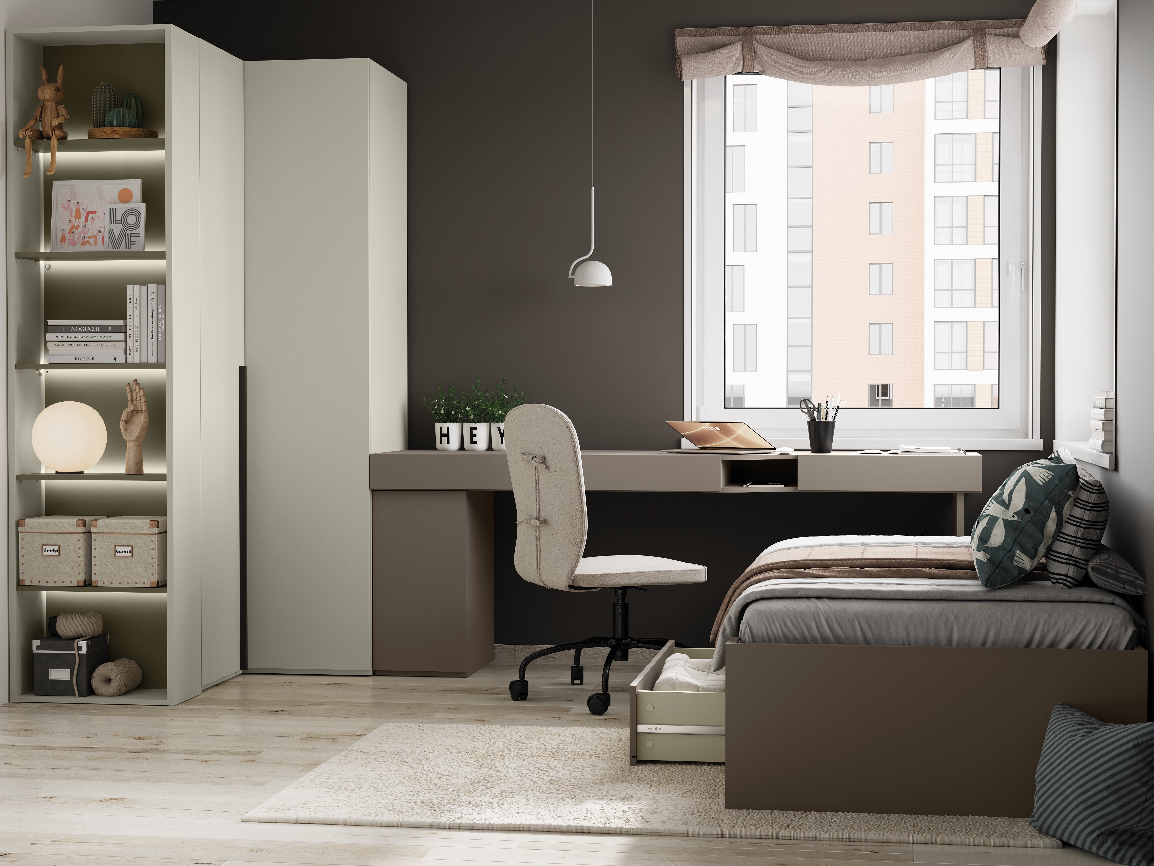Bookcase Evareve 104 (Green + Light brown)