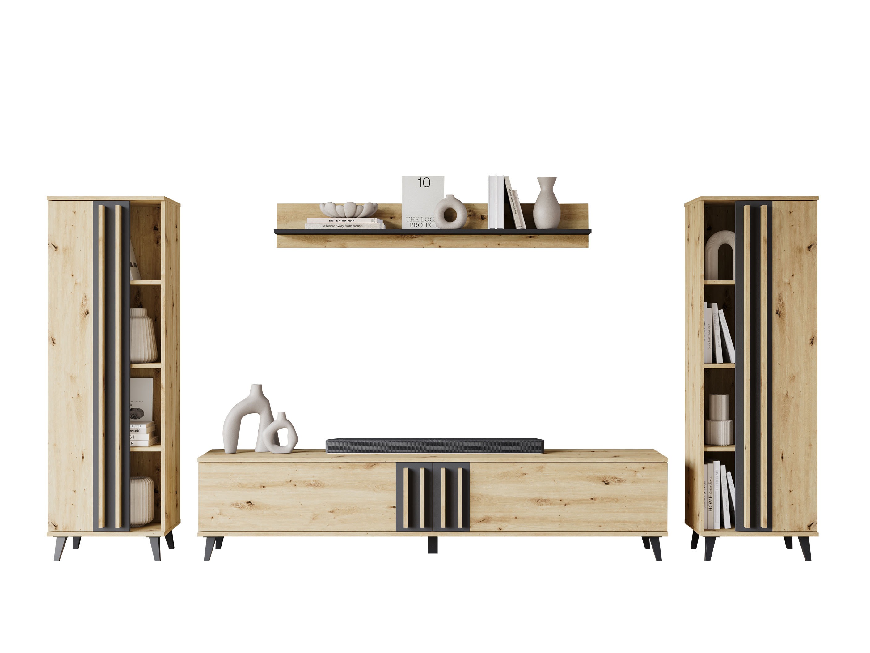 Σετ επίπλων σαλονιού Facetor (Artisan βελανιδιά + Γραφίτης)