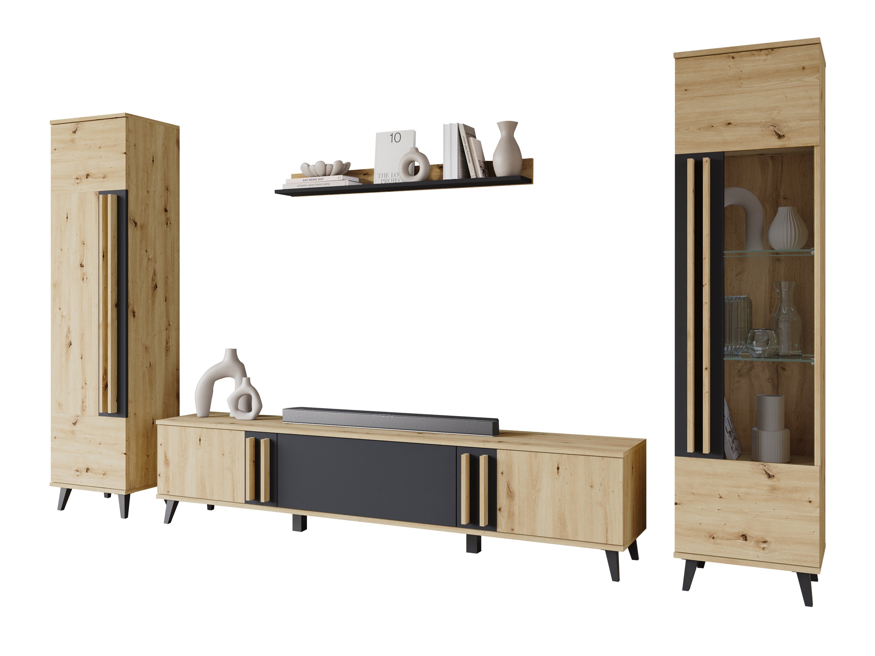 Σετ επίπλων σαλονιού Facetor II (Artisan βελανιδιά + Γραφίτης)