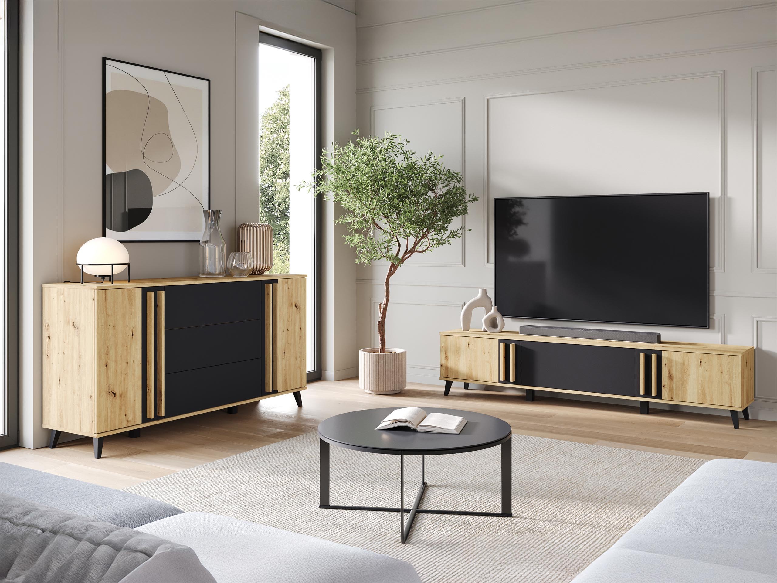 Σετ επίπλων σαλονιού Temora 104 (Artisan βελανιδιά + Γραφίτης)