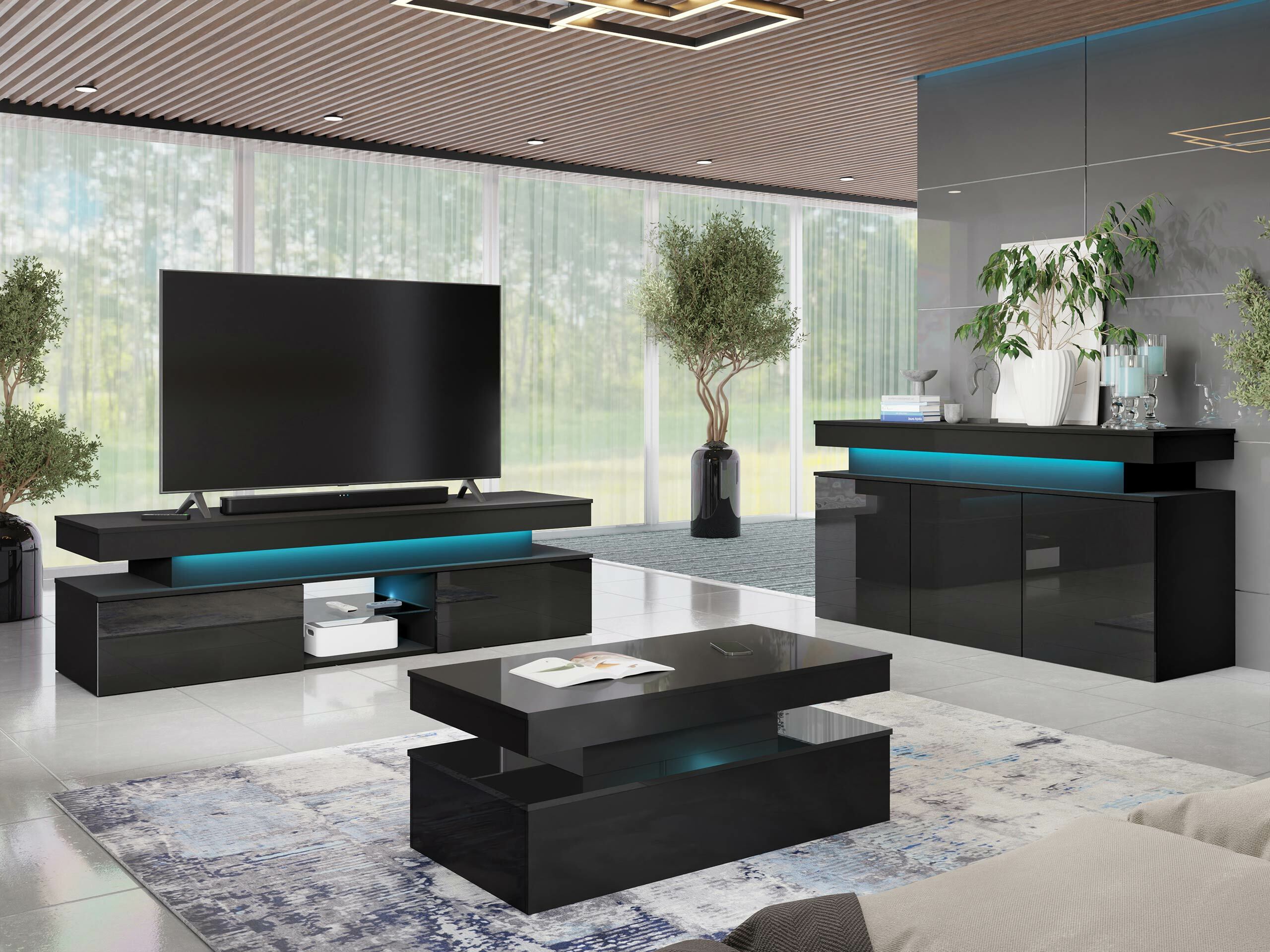 Living room set Monfero (Black + Glossy black)