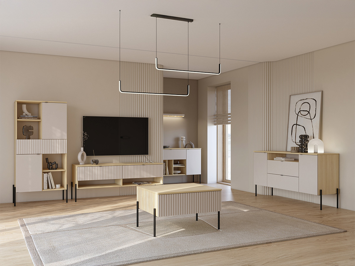 Σετ επίπλων σαλονιού Levtenu 119 (Δρυς + Κασμίρι)