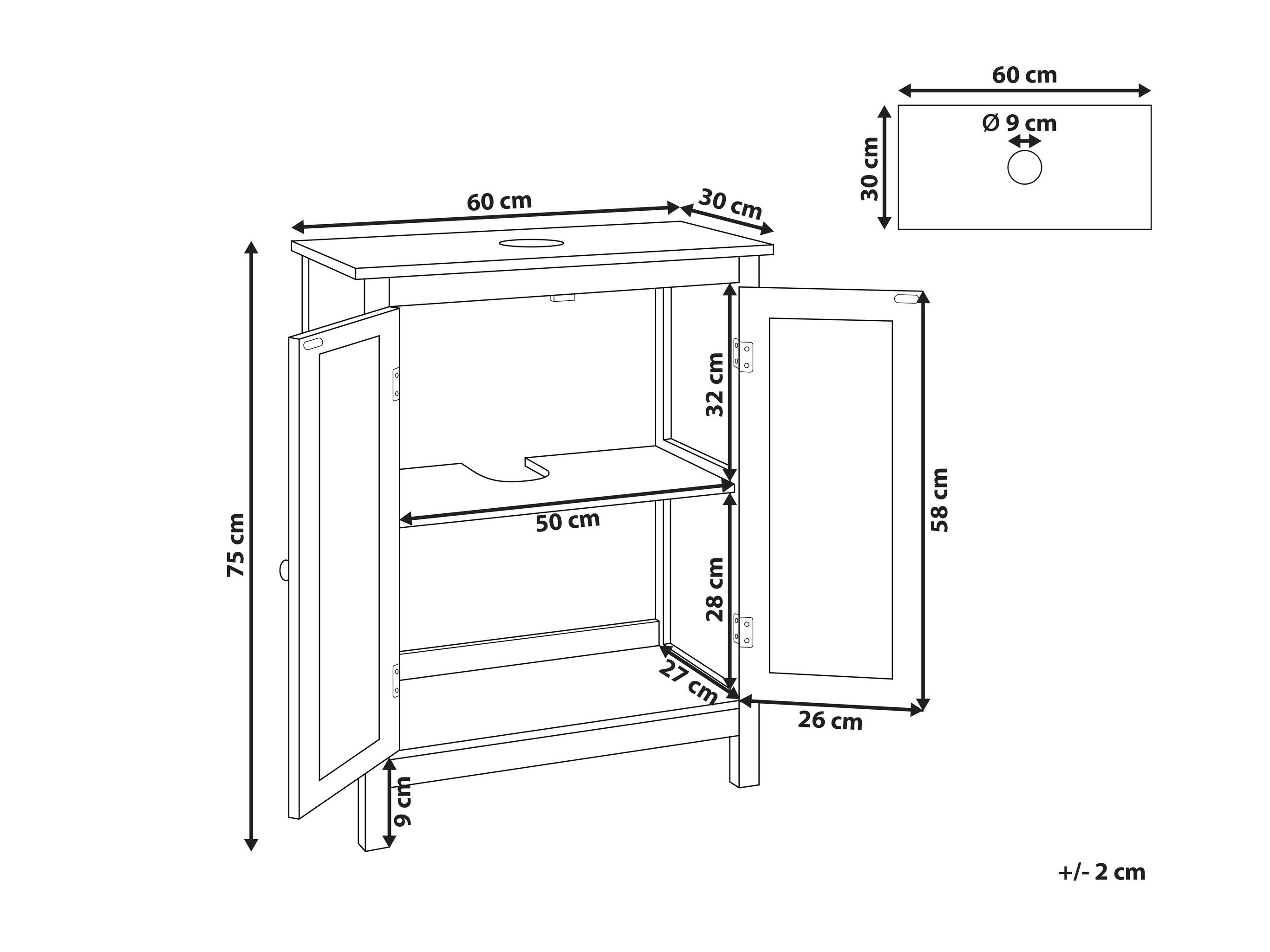 Standing bathroom cabinet for washbasin Berwyn 2802