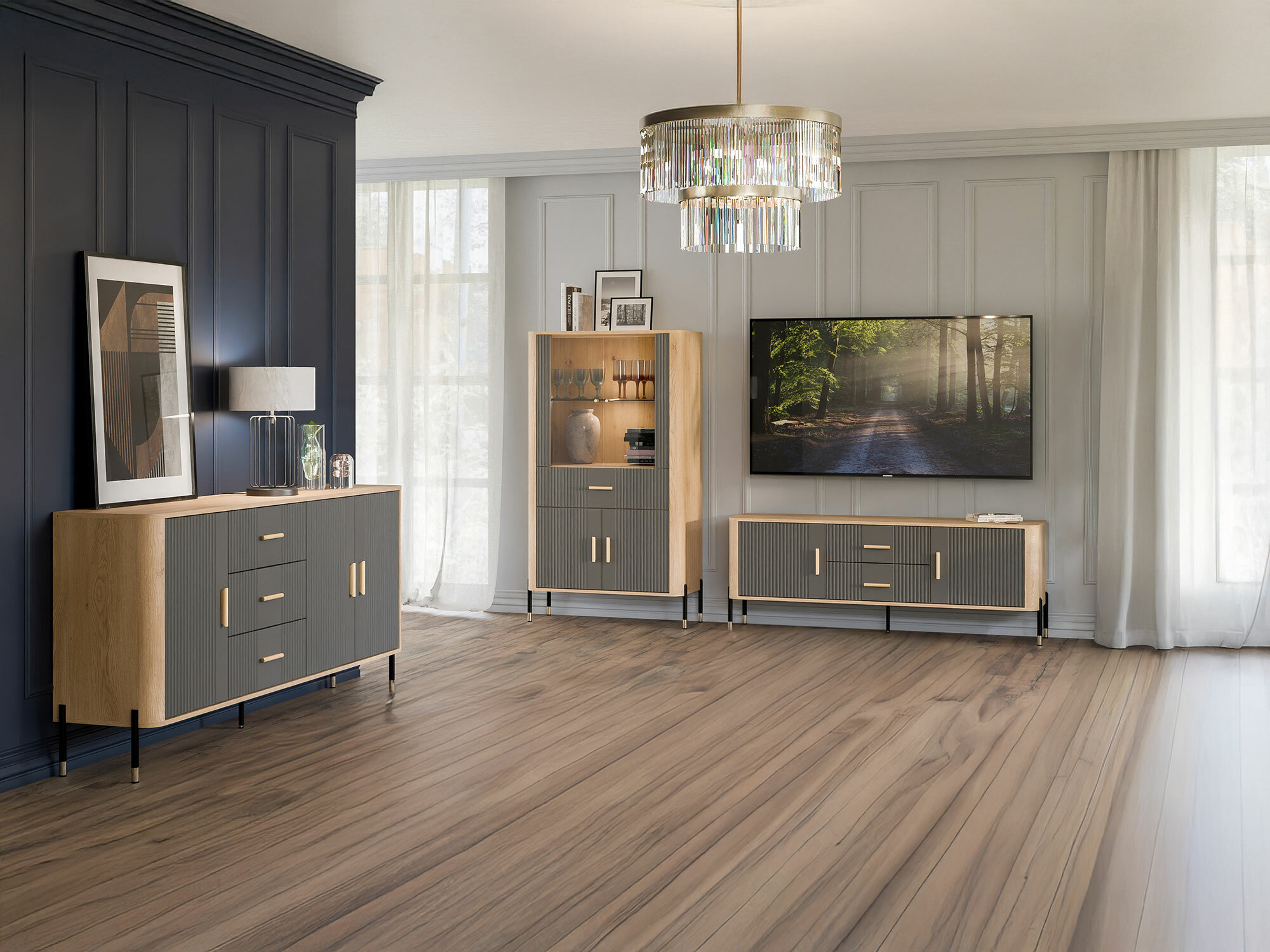 Σετ επίπλων σαλονιού Flosora 147 (Γκρι)