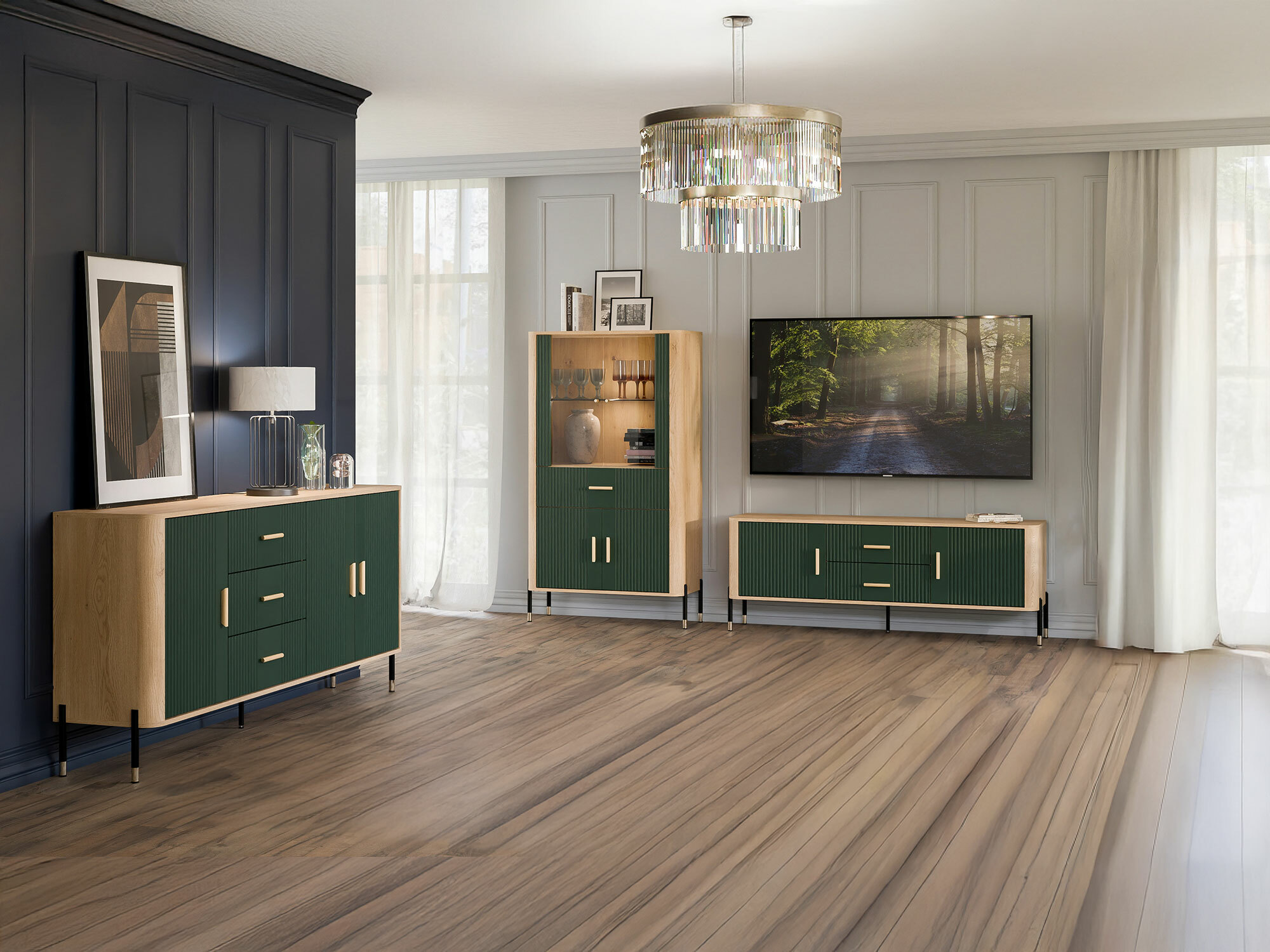 Σετ επίπλων σαλονιού Flosora 147 (Πράσινο)