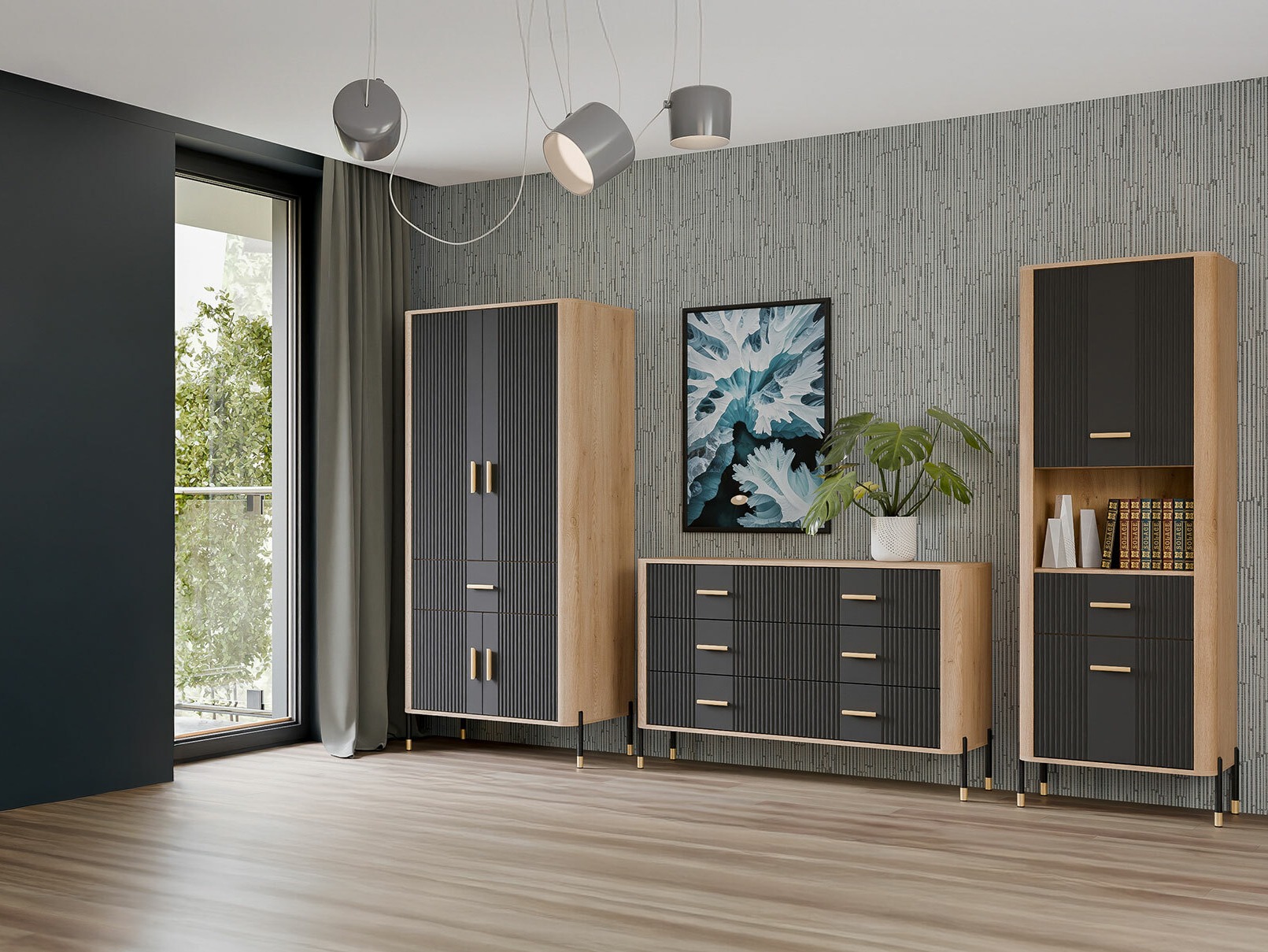 Σετ επίπλων σαλονιού Flosora 149 (Ανθρακί)