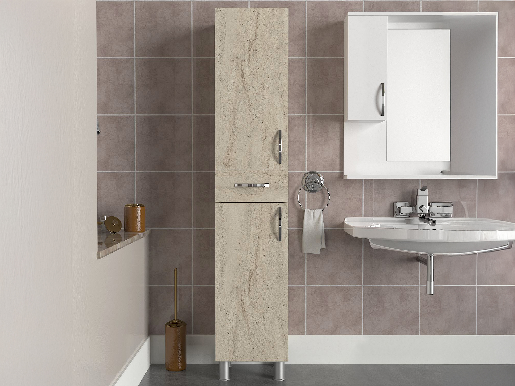 Όρθιο ντουλάπι μπάνιου Kailua 2657 (Ανοιχτό Travertine)