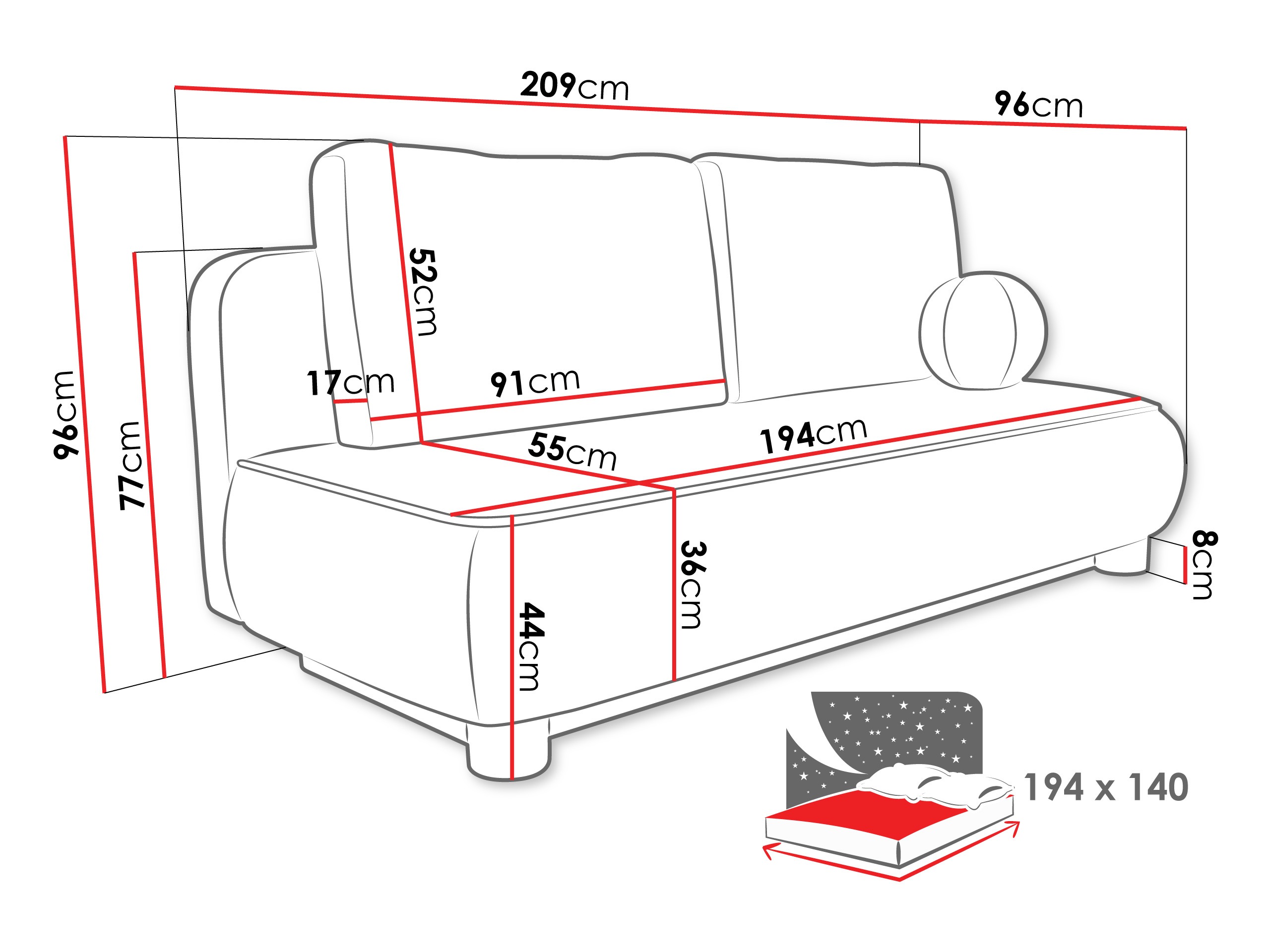 Καναπές-κρεβάτι TrendyNest Canora (Coral 15)
