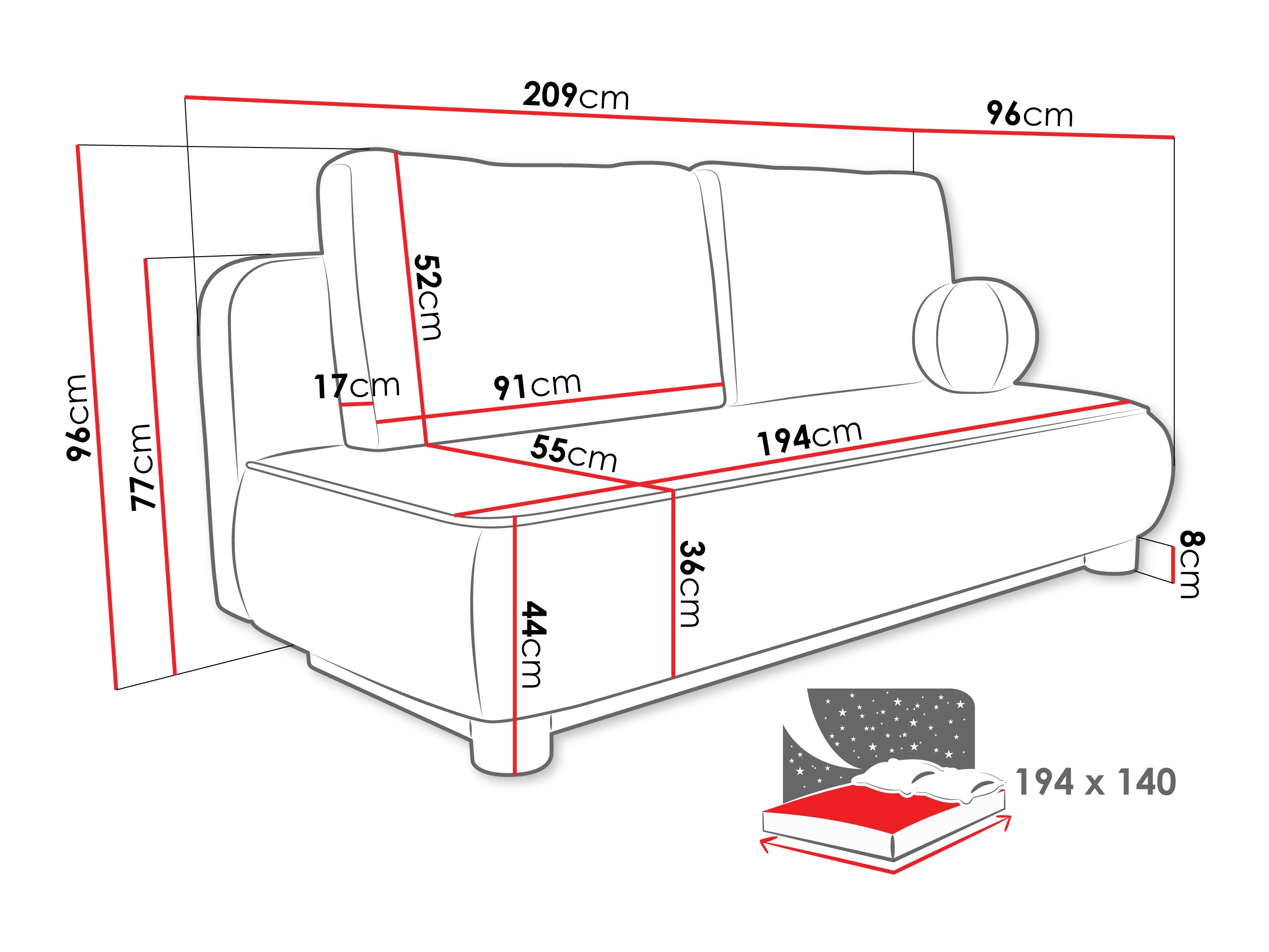 Καναπές-κρεβάτι TrendyNest Canora (Coral 65)