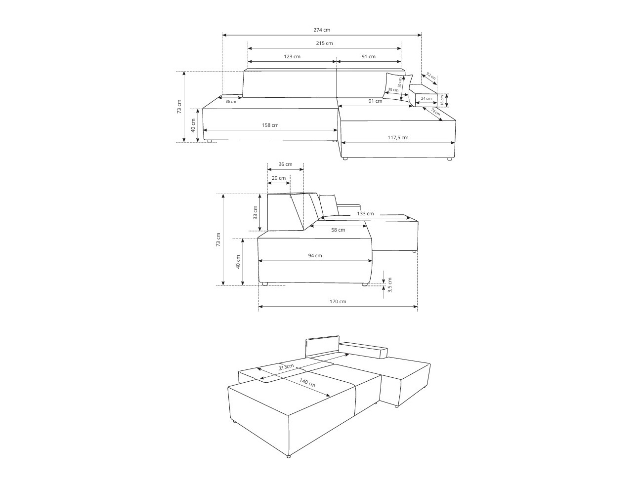 Corner sofa Kingston 187 (Tilia 86)