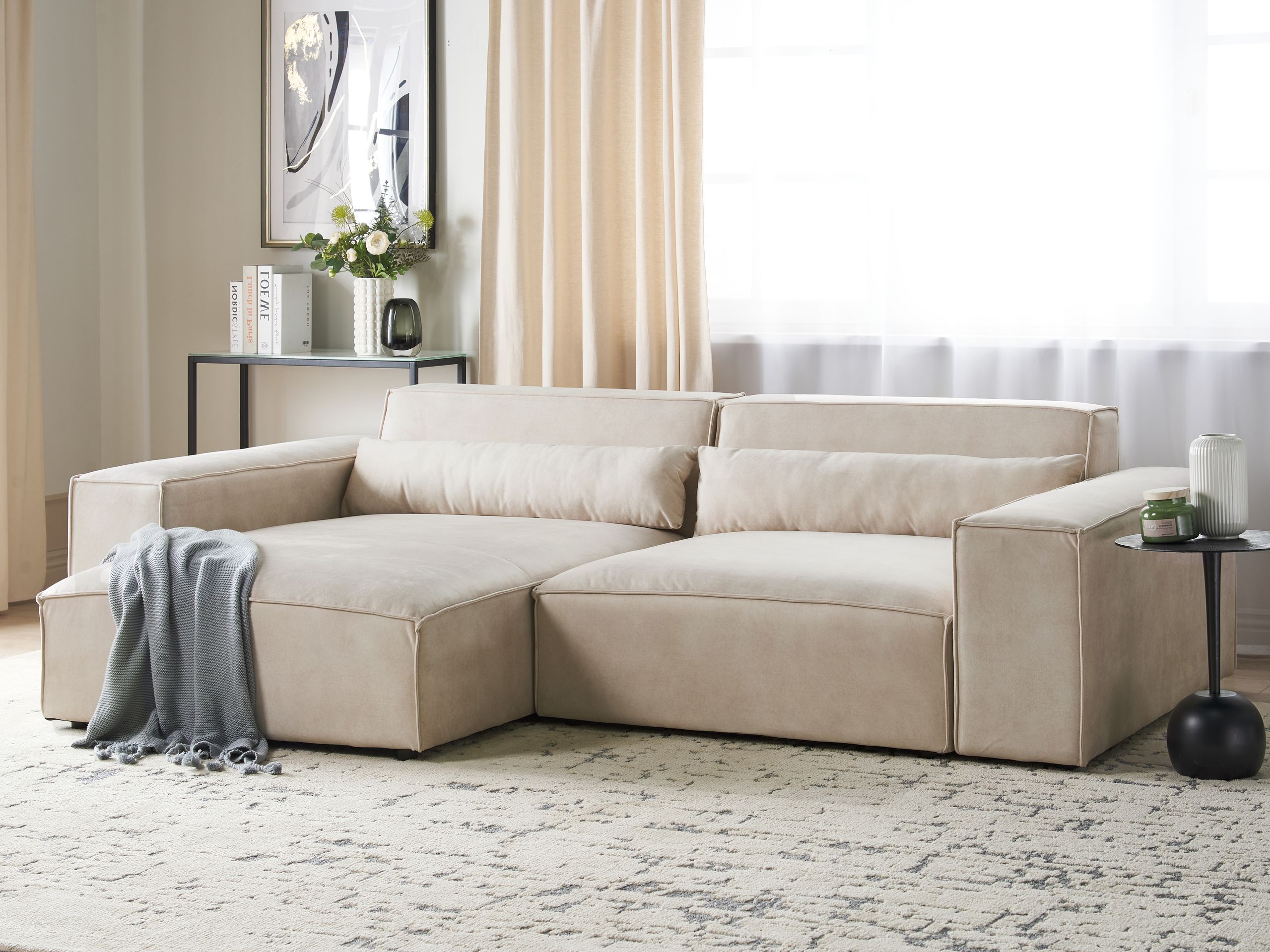 Αρθρωτός γωνιακός καναπές Tivsora 100 (Ανοιχτό μπεζ)