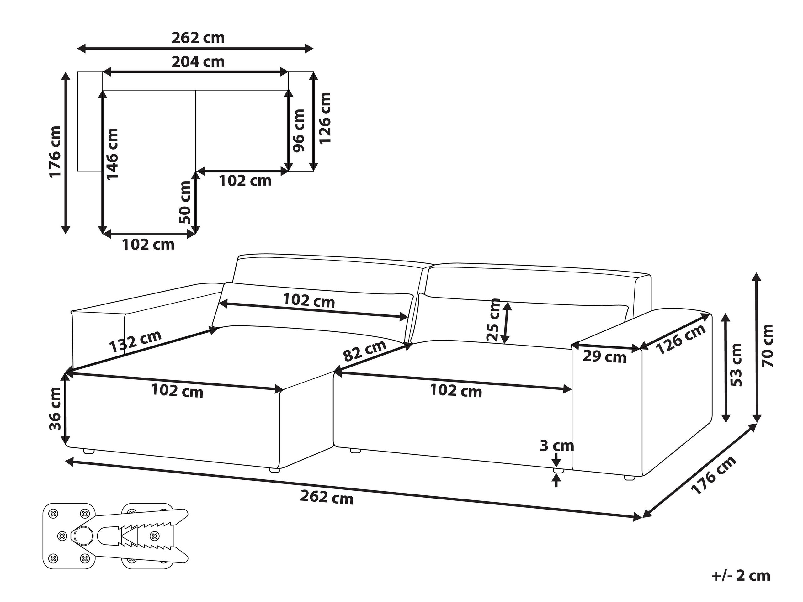 Αρθρωτός γωνιακός καναπές Tivsora 100 (Ανοιχτό μπεζ)
