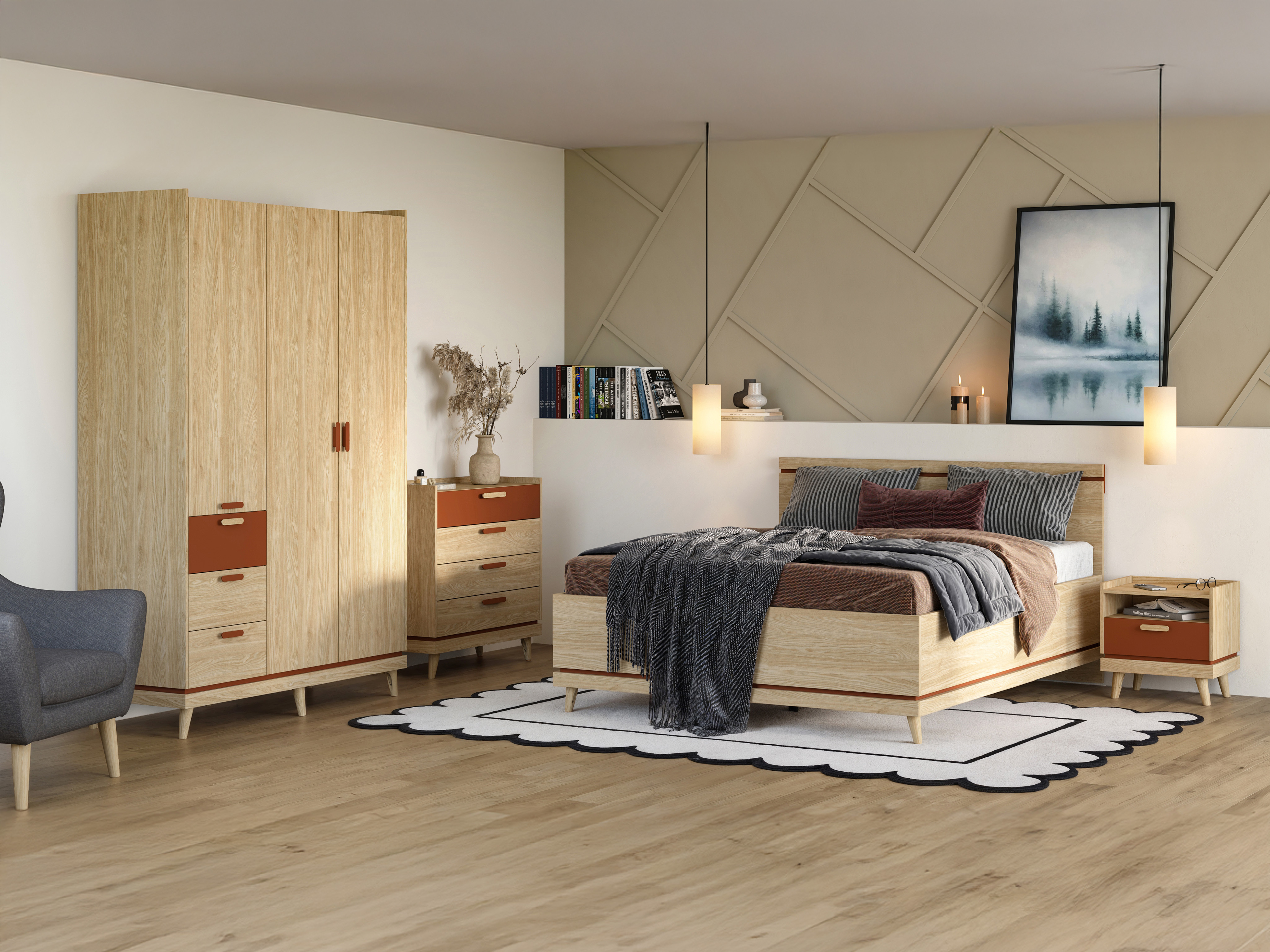 Wardrobe Fertalu 100 (Oak + Orange)