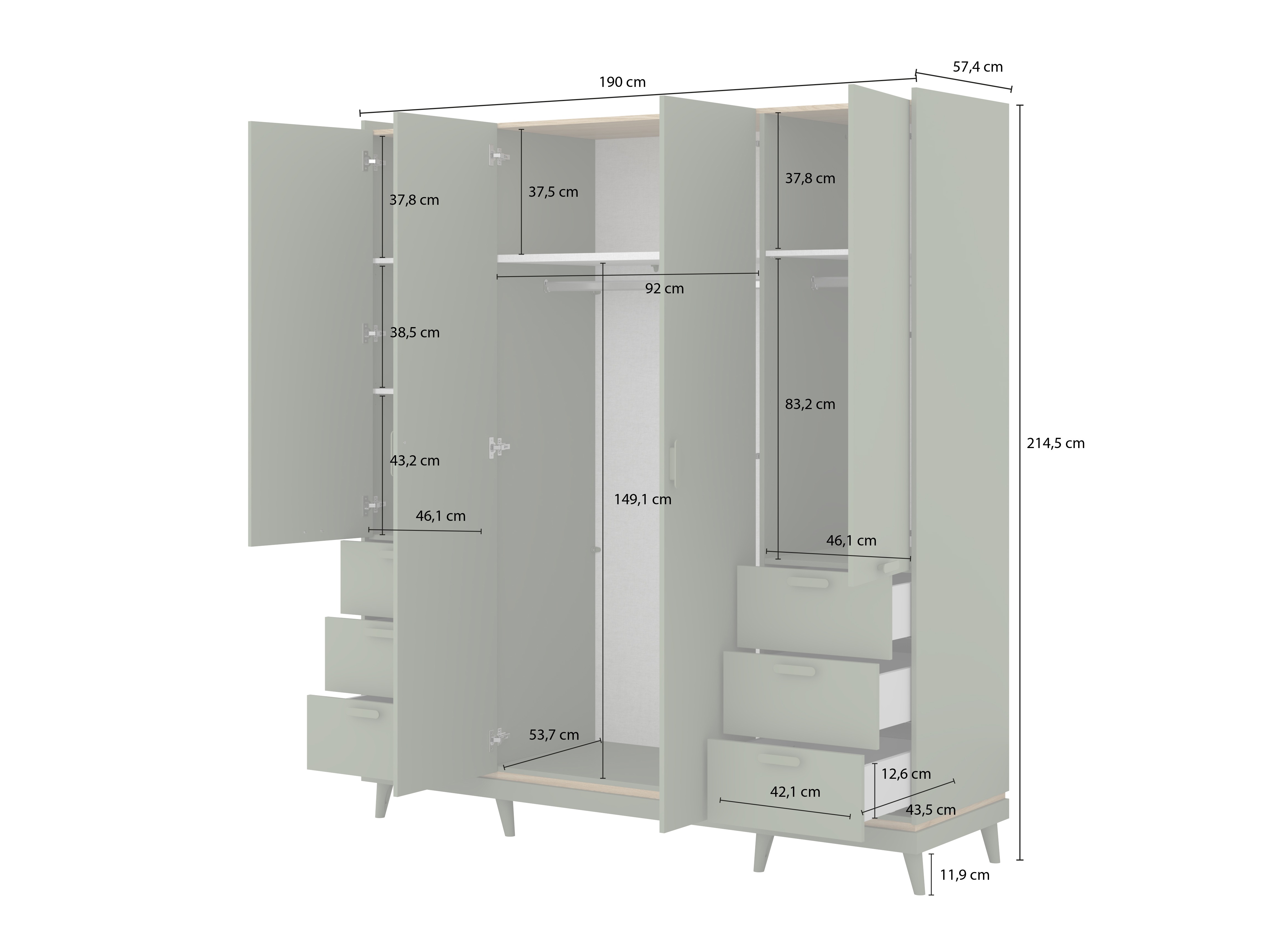 Ντουλάπα Fertalu 101 (Πράσινο + Δρυς)