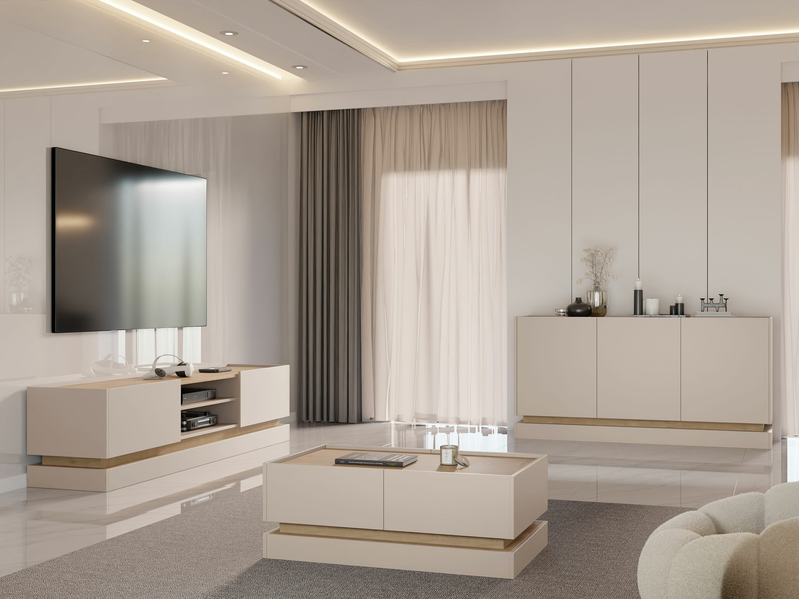 Μπουφέ Comfivo Tilia I (Ανοιχτό καφέ + Δρυς)