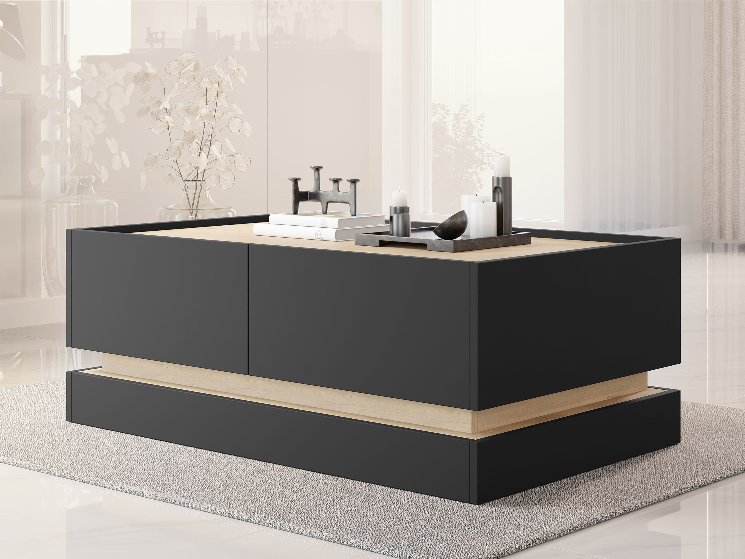 Τραπεζάκι σαλονιού Comfivo Tilia (Μαύρο + Δρυς)