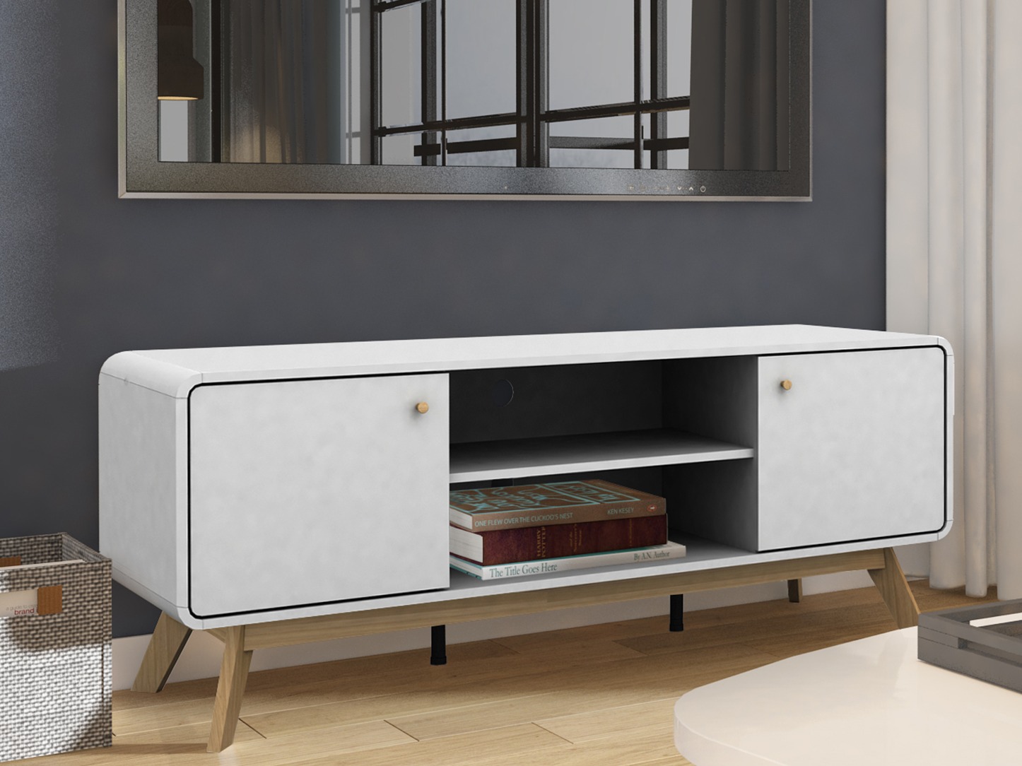 TV stand Elbtena 107 (White + Oak)