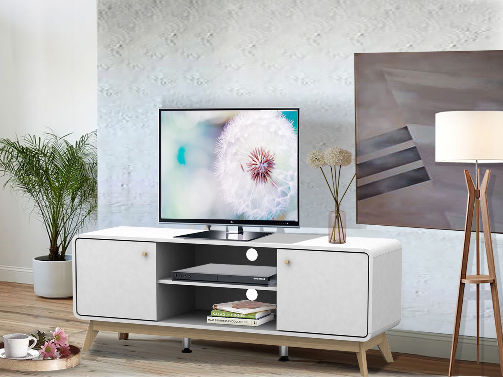 TV stand Elbtena 107 (White + Oak)