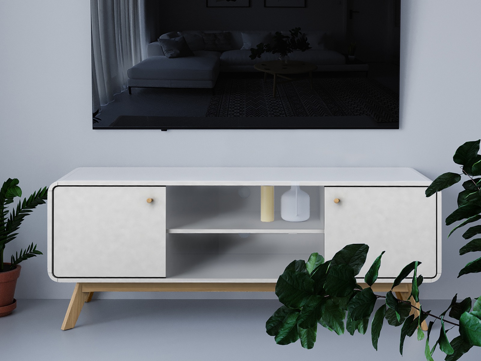 TV stand Elbtena 107 (White + Oak)