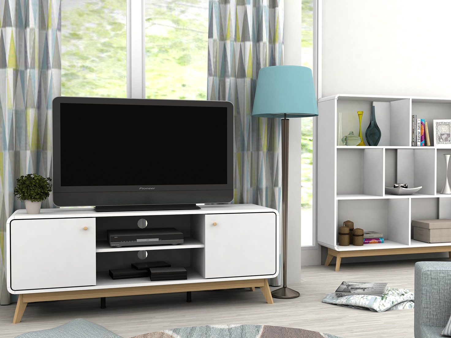 TV stand Elbtena 107 (White + Oak)