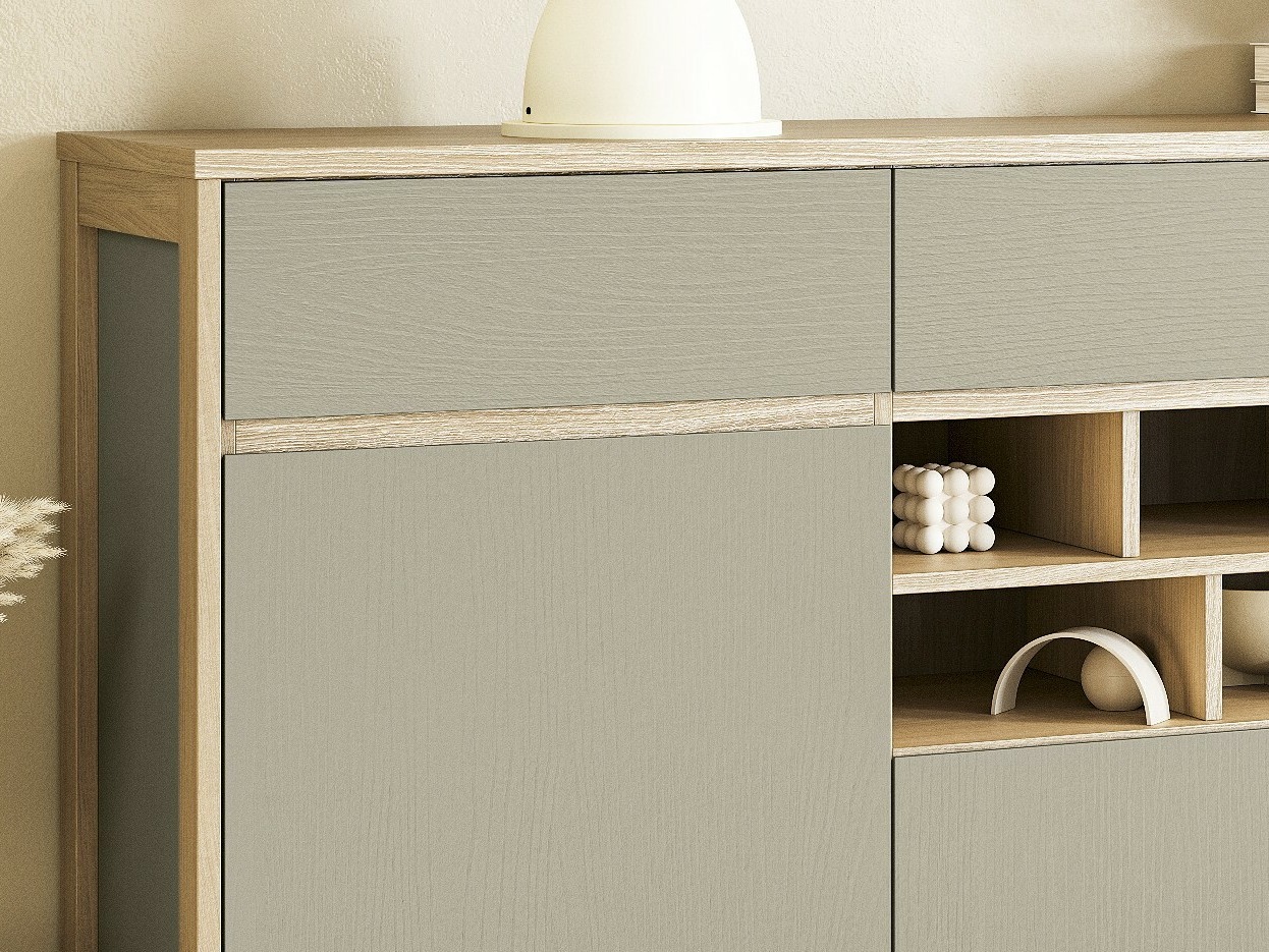 Chest of drawers Fermaru 104 (Dusty green + Oak)