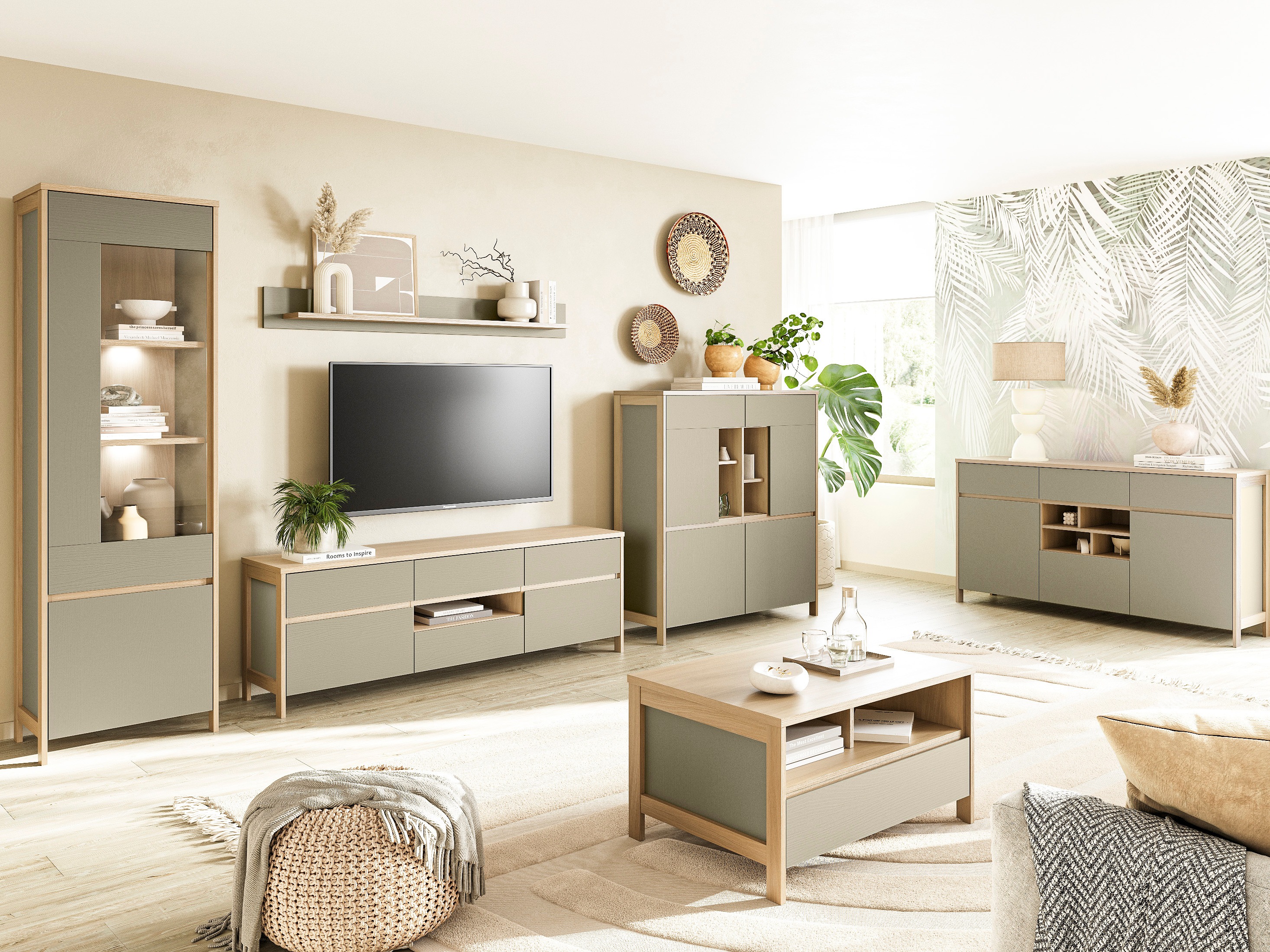 Chest of drawers Fermaru 104 (Dusty green + Oak)