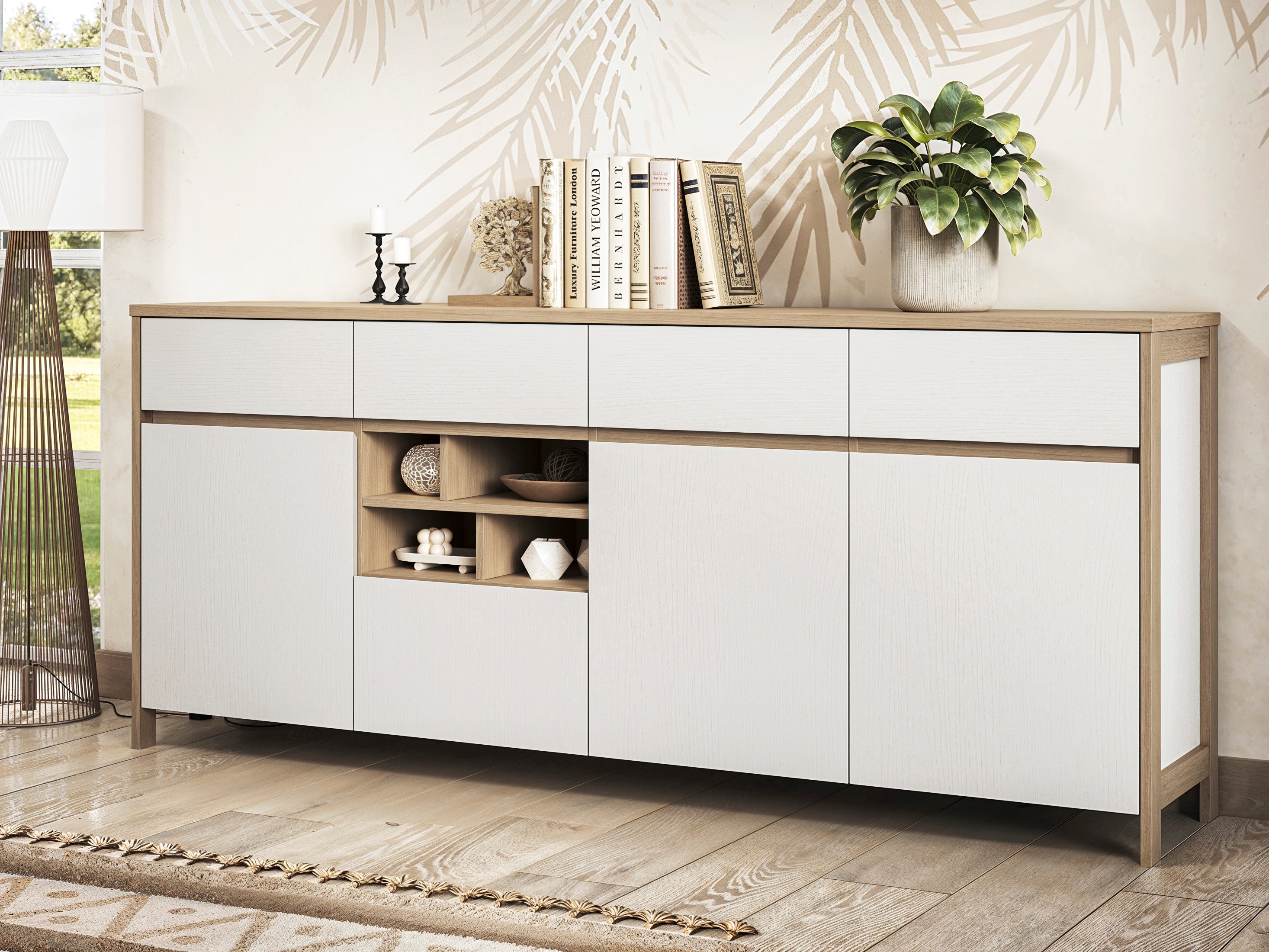 Chest of drawers Fermaru 105 (White + Oak)