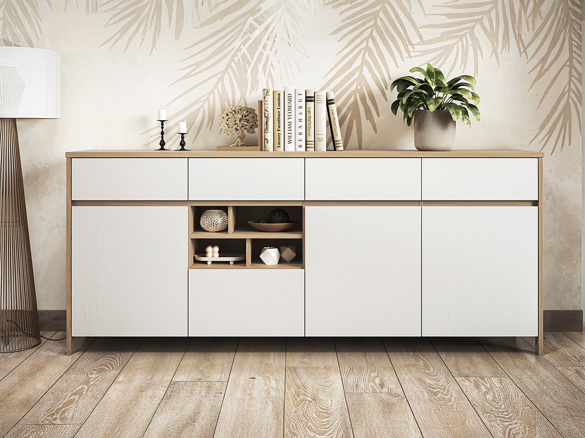 Chest of drawers Fermaru 105 (White + Oak)