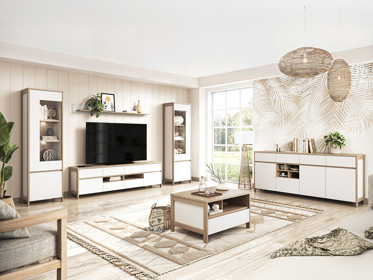 Chest of drawers Fermaru 105 (White + Oak)