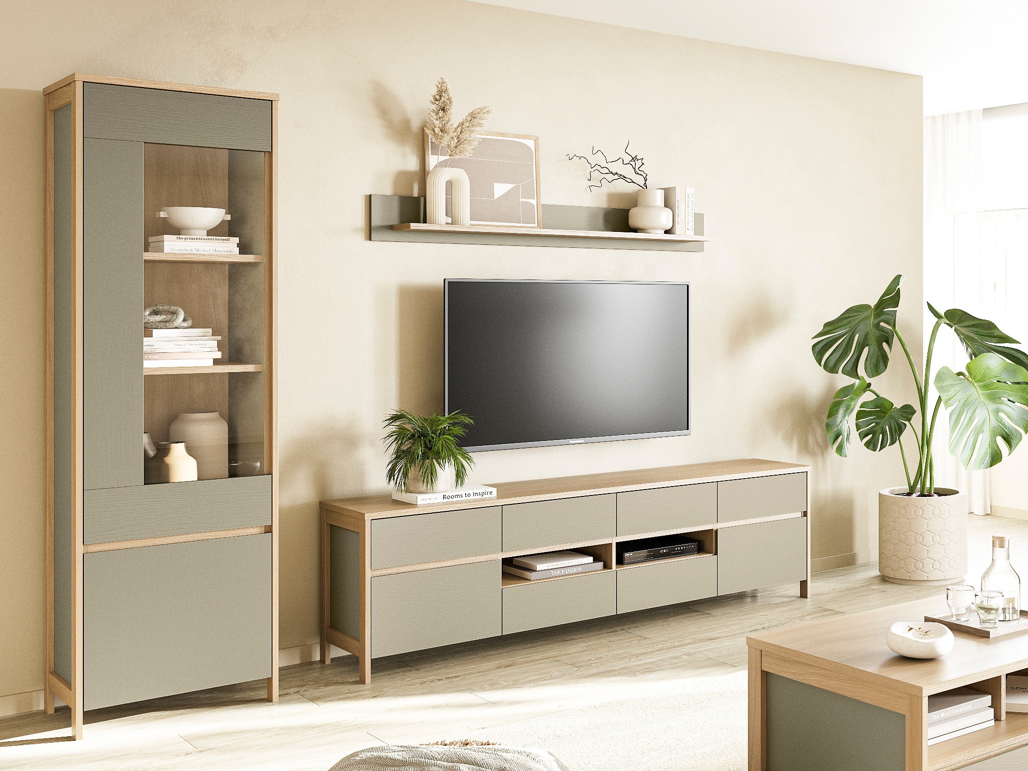Living room set Fermaru 113 (Dusty green + Oak)