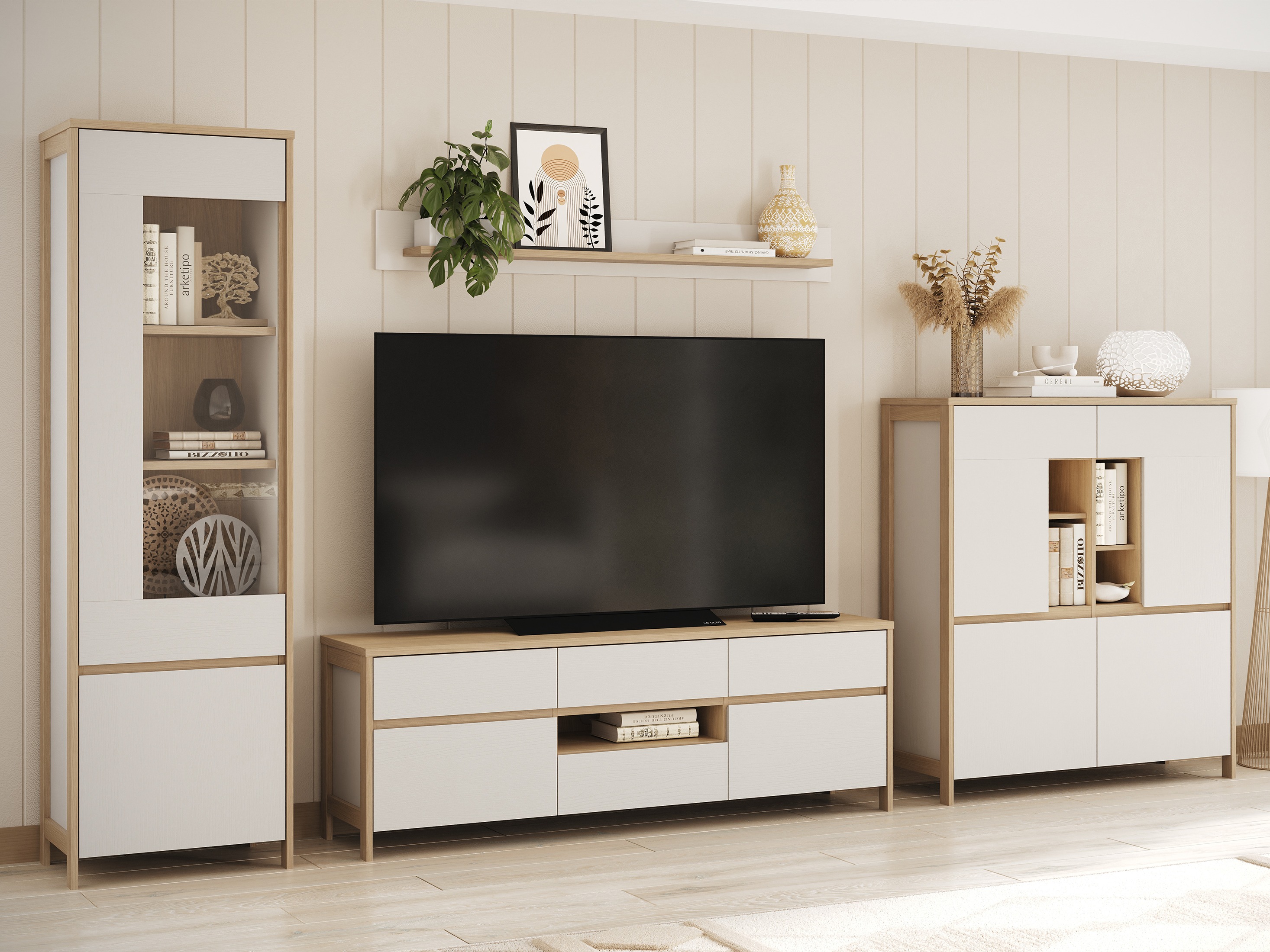 Σετ επίπλων σαλονιού Fermaru 110 (Άσπρο + Δρυς)