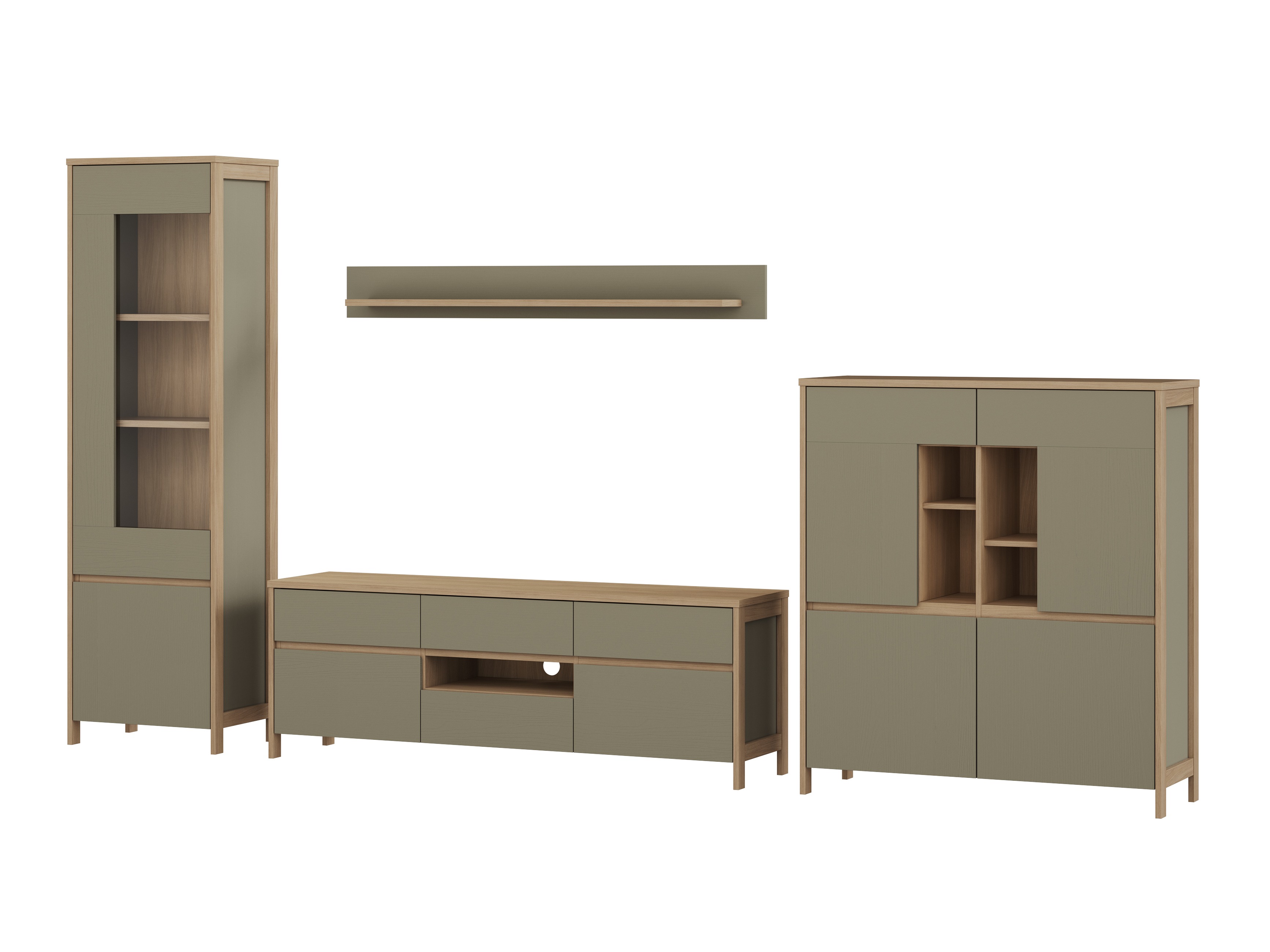 Σετ επίπλων σαλονιού Fermaru 110 (Σκονισμένο πράσινο + Δρυς)