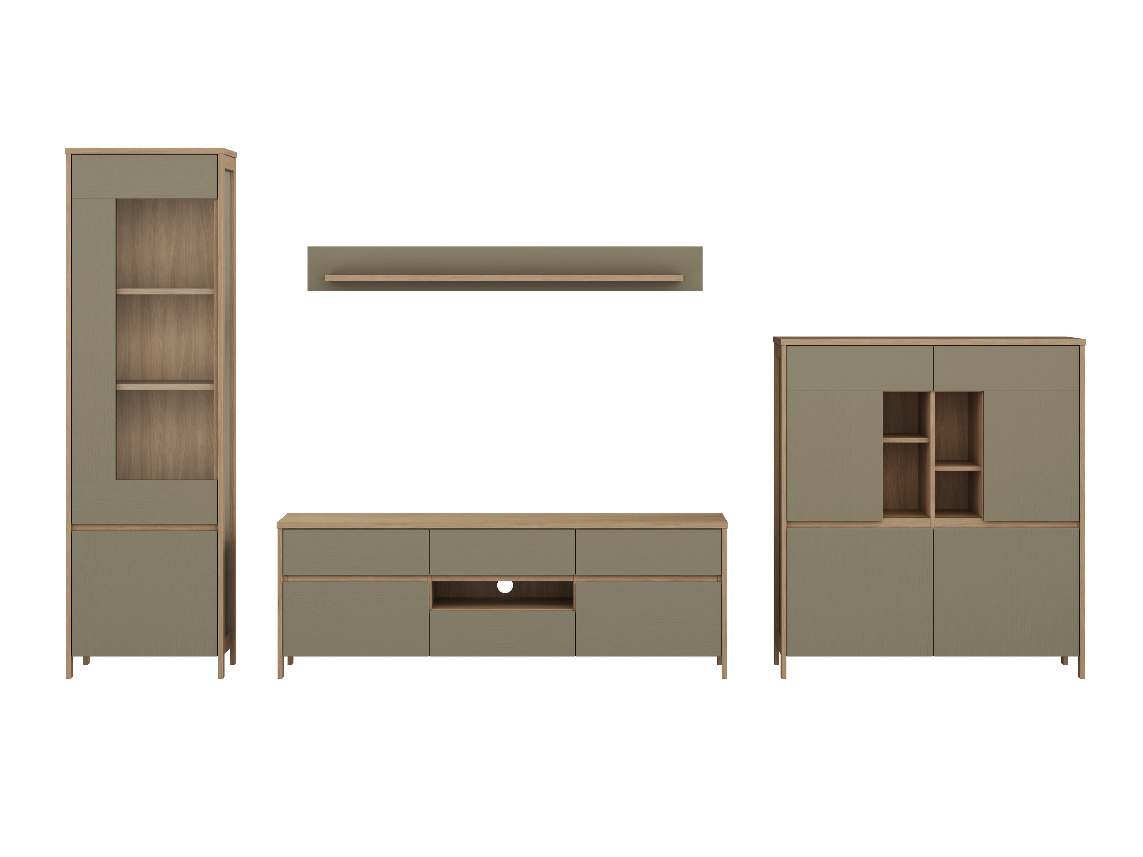 Σετ επίπλων σαλονιού Fermaru 110 (Σκονισμένο πράσινο + Δρυς)