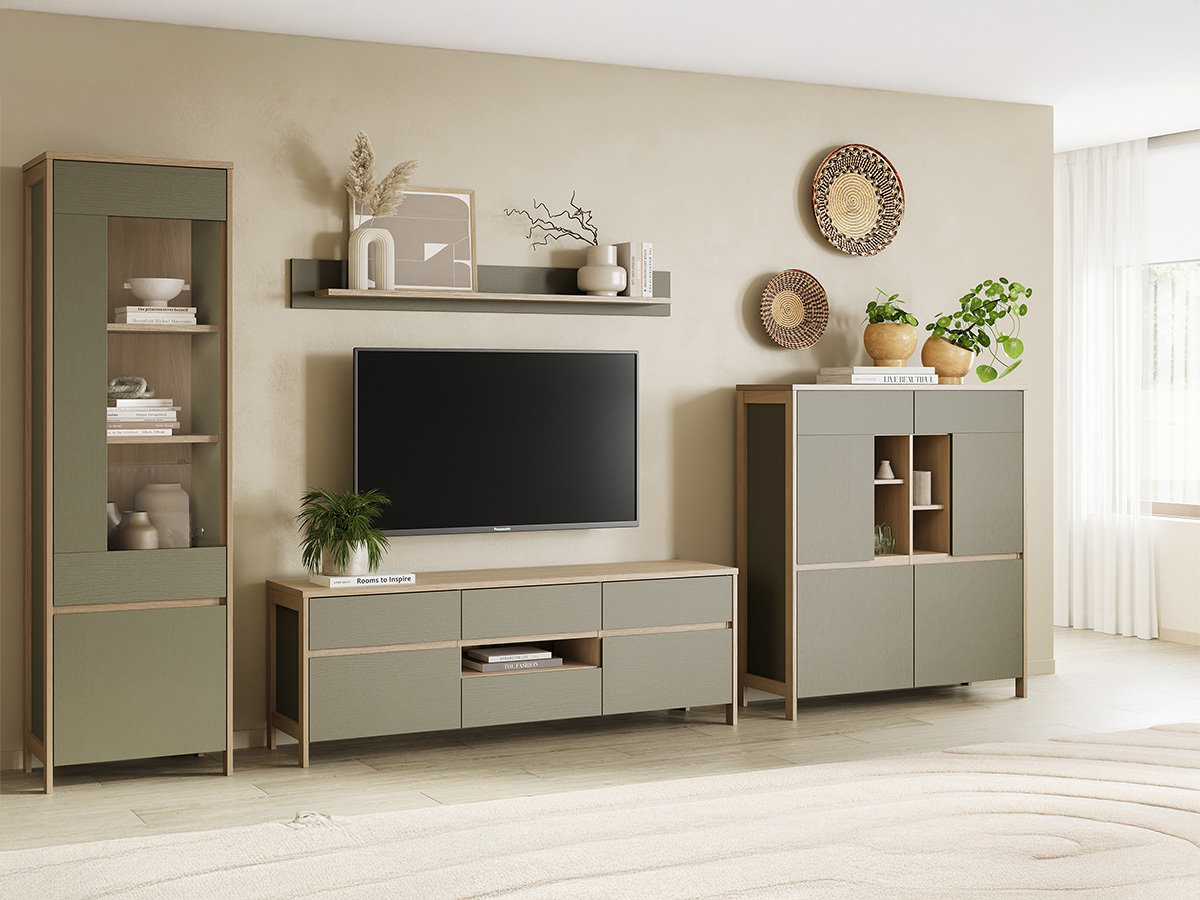 Σετ επίπλων σαλονιού Fermaru 110 (Σκονισμένο πράσινο + Δρυς)