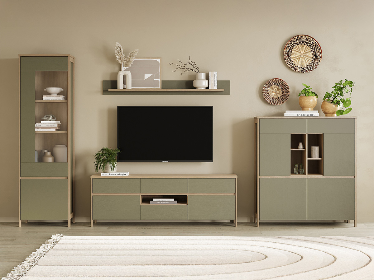 Σετ επίπλων σαλονιού Fermaru 110 (Σκονισμένο πράσινο + Δρυς)